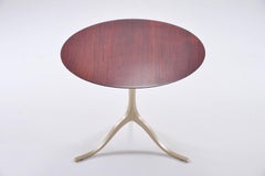 Round Side Table, Reclaimed Hardwood and Brass Base, P. Tendercool 'In Stock'