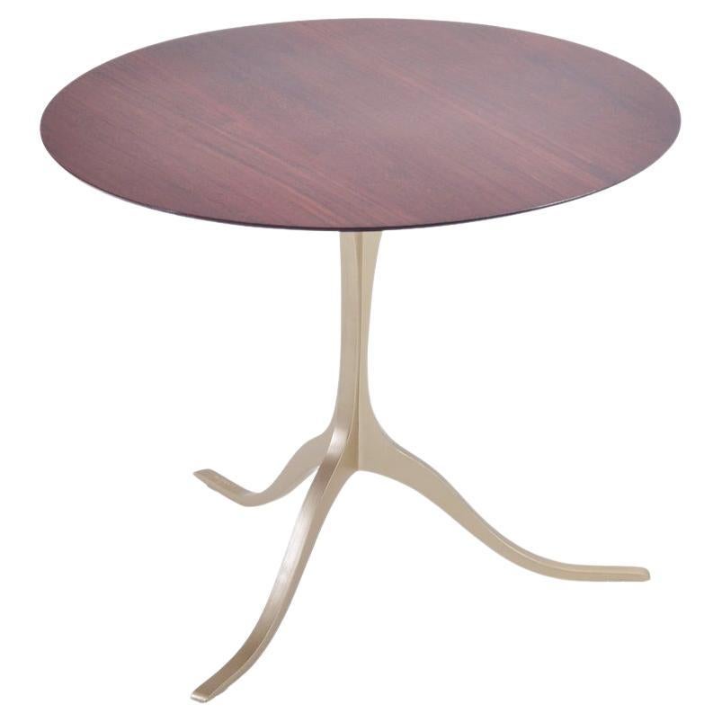 Round Side Table, Reclaimed Hardwood and Brass Base, P. Tendercool 'In Stock' For Sale