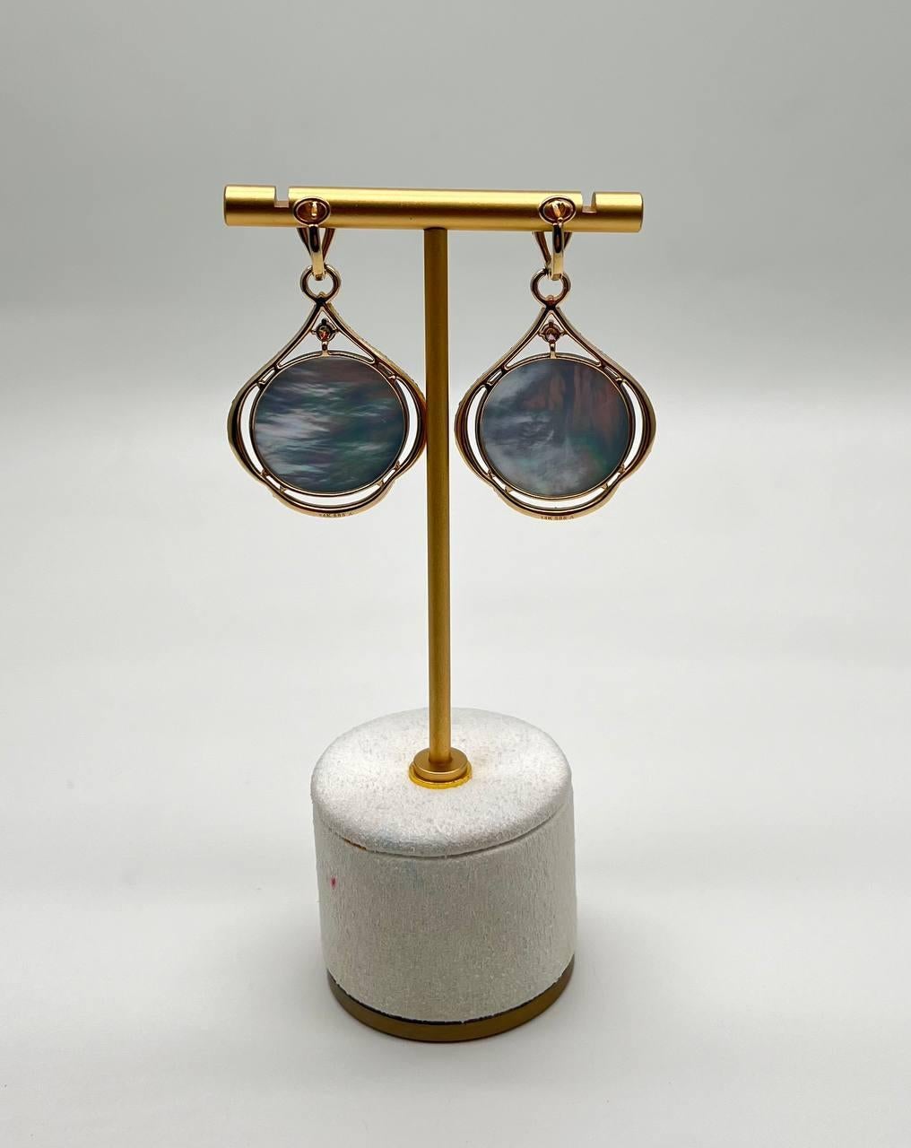 Round Ocean Blue Larimar 14K Yellow Gold Statement Unique Earrings For Sale 3