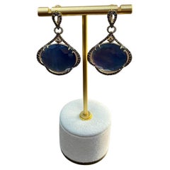 Pendientes Únicos Redondos de Larimar Azul Océano de Oro Amarillo de 14 K