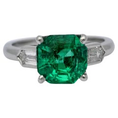 Runder runder achteckiger Smaragdring im Brillantschliff, Vintage Smaragd Diamant Ehering