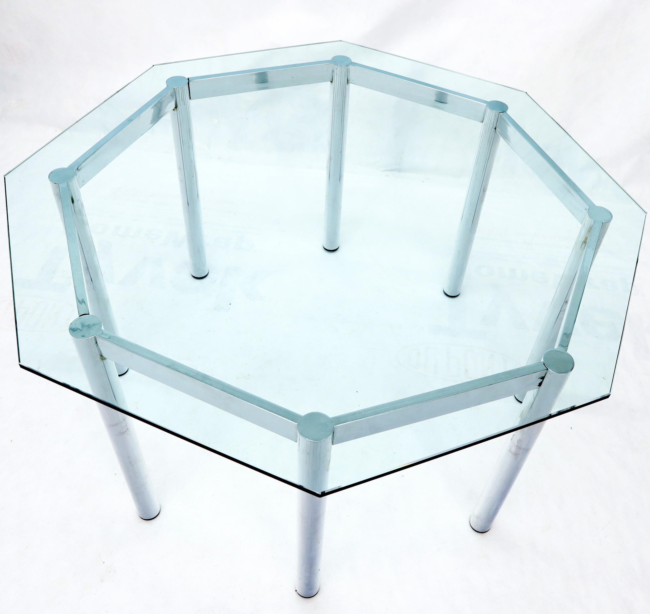 Unknown Round Octagon Glass Chrome Base Mid-Century Modern Dining Table For Sale