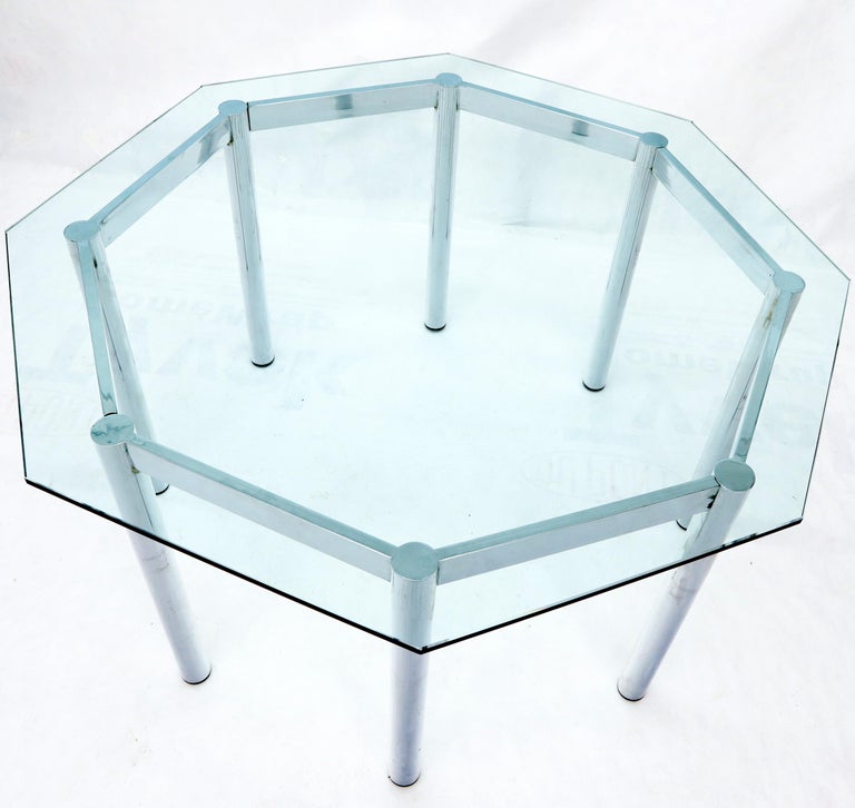 Round Octagon Glass Chrome Base MidCentury Modern Dining Table For Sale at 1stDibs