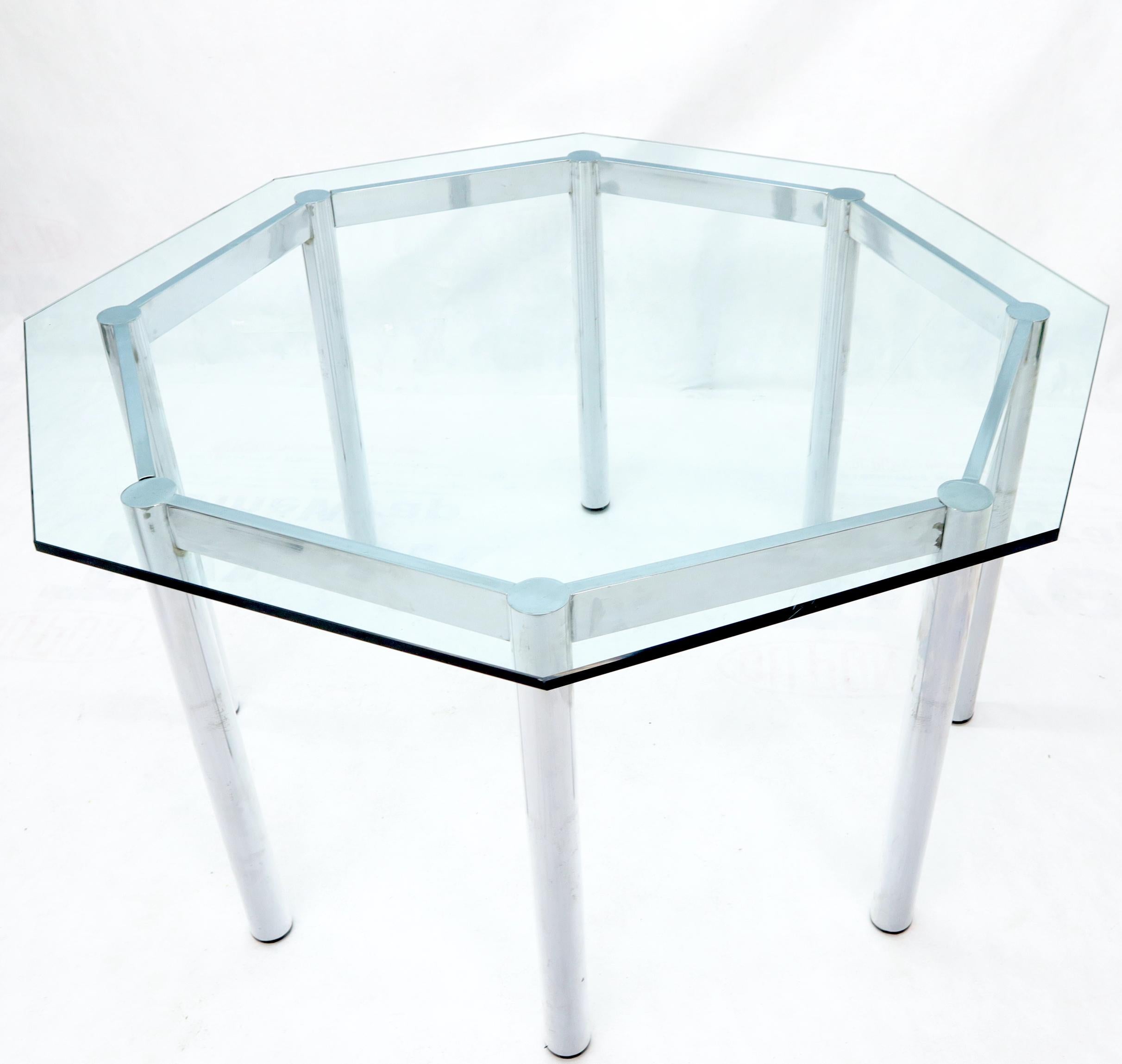 20th Century Round Octagon Glass Chrome Base Mid-Century Modern Dining Table For Sale