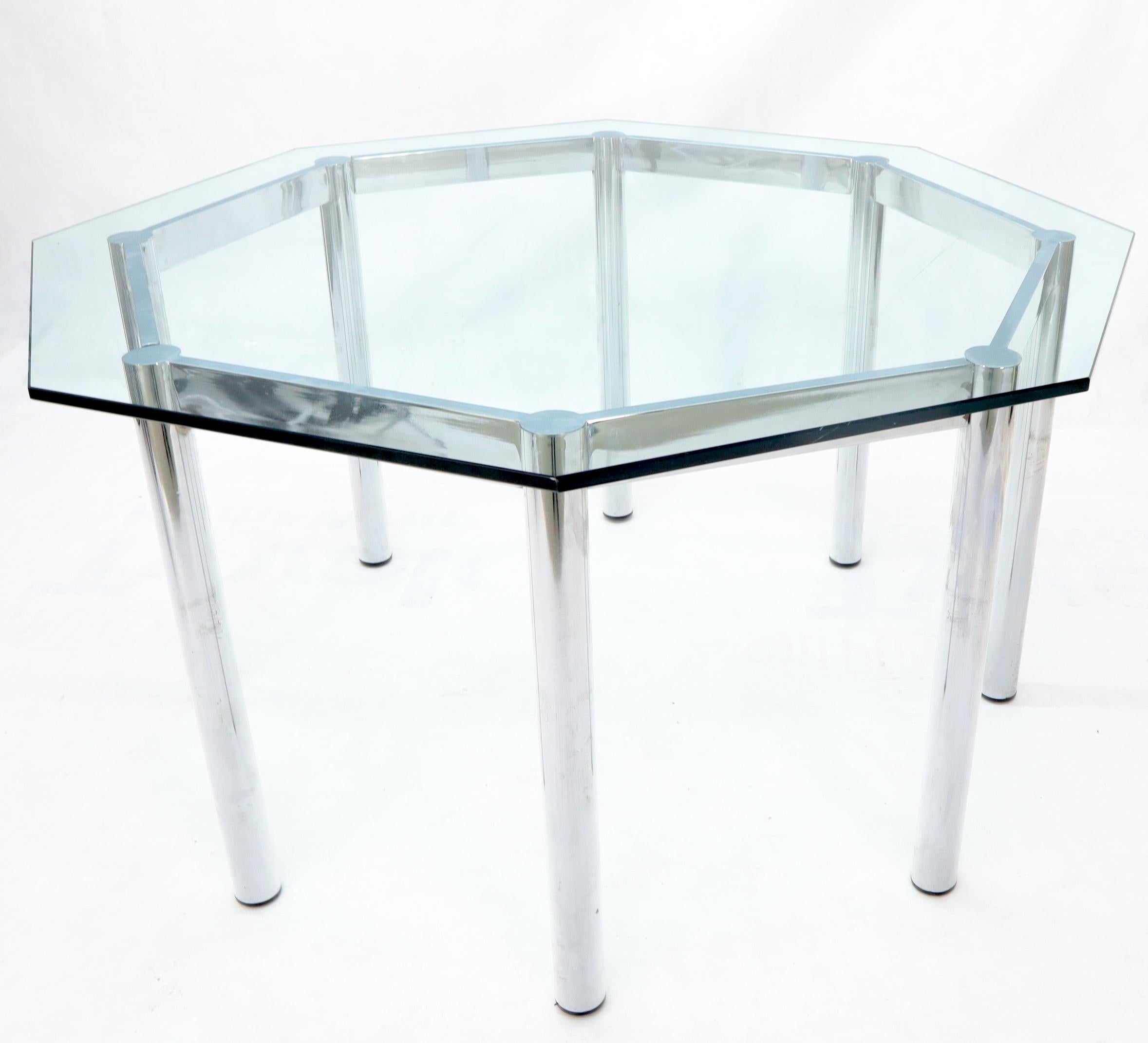 Round Octagon Glass Chrome Base Mid-Century Modern Dining Table For Sale 1