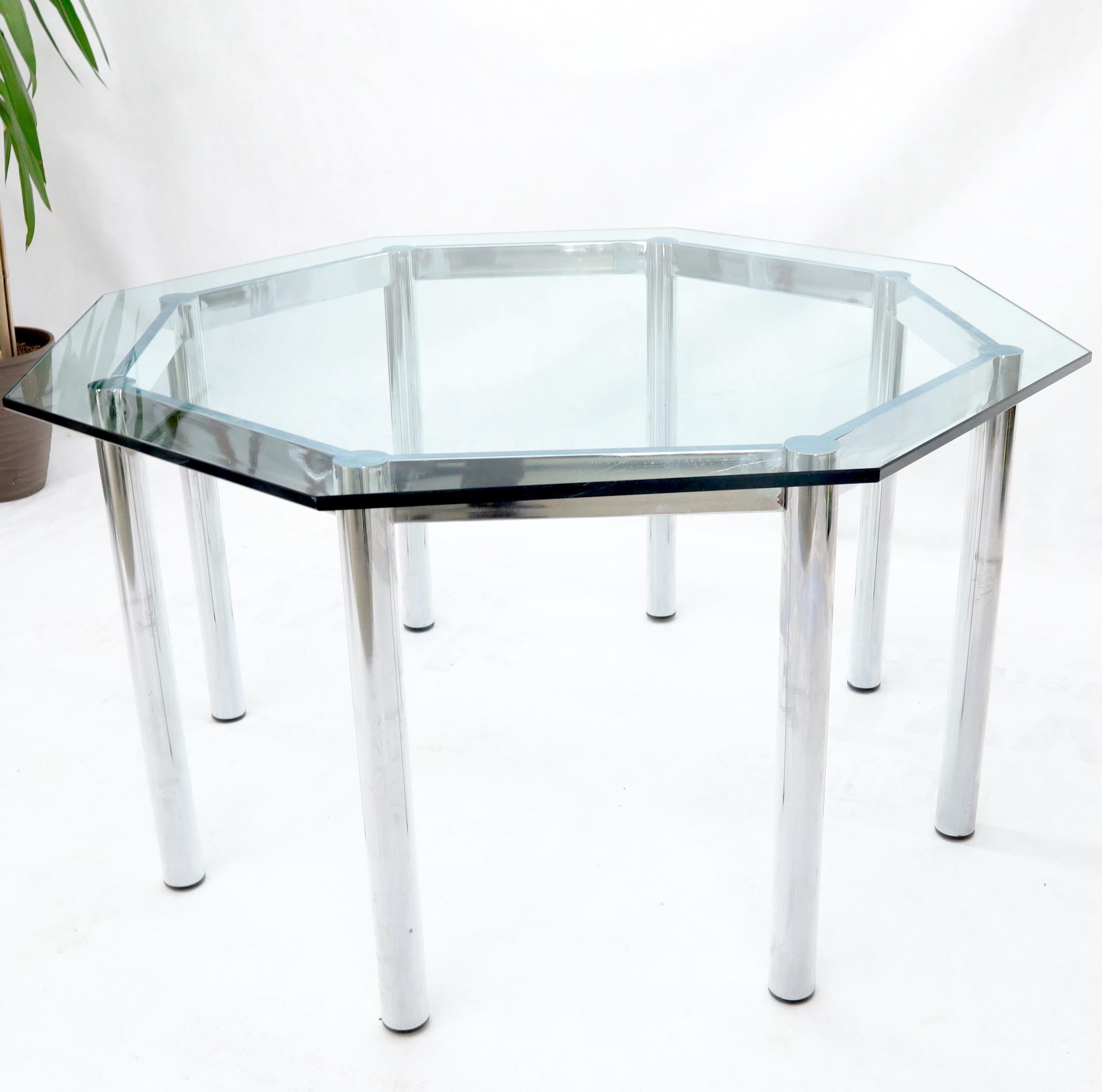 Round Octagon Glass Chrome Base Mid-Century Modern Dining Table For Sale 2