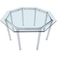 Round Octagon Glass Chrome Base Mid-Century Modern Dining Table