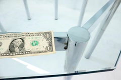 Round Octagon Glass Chrome Base Mid-Century Modern Dining Table