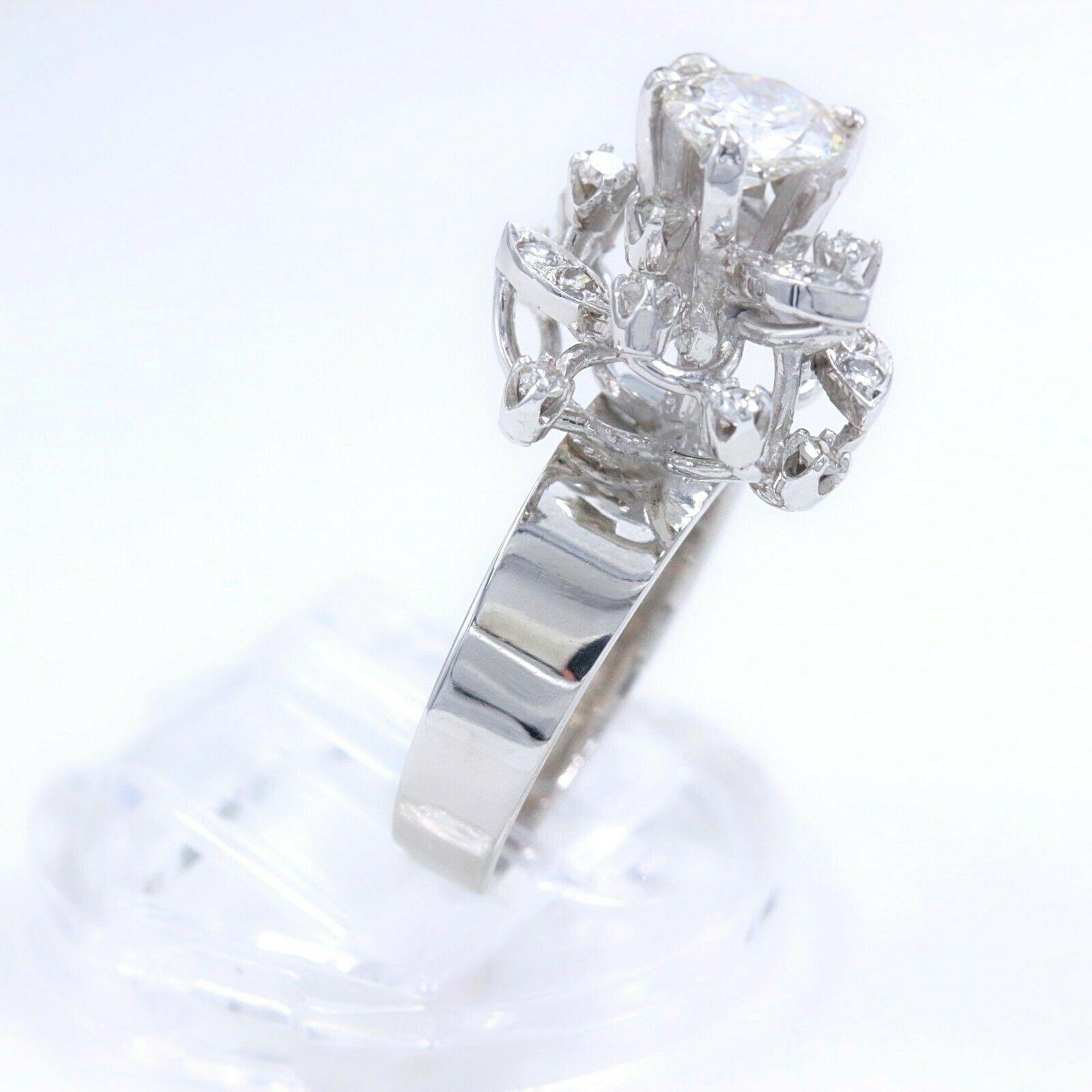 Round Old European Cut Diamond Flower Ring 1.12 Carat in 18 Karat White Gold For Sale 3