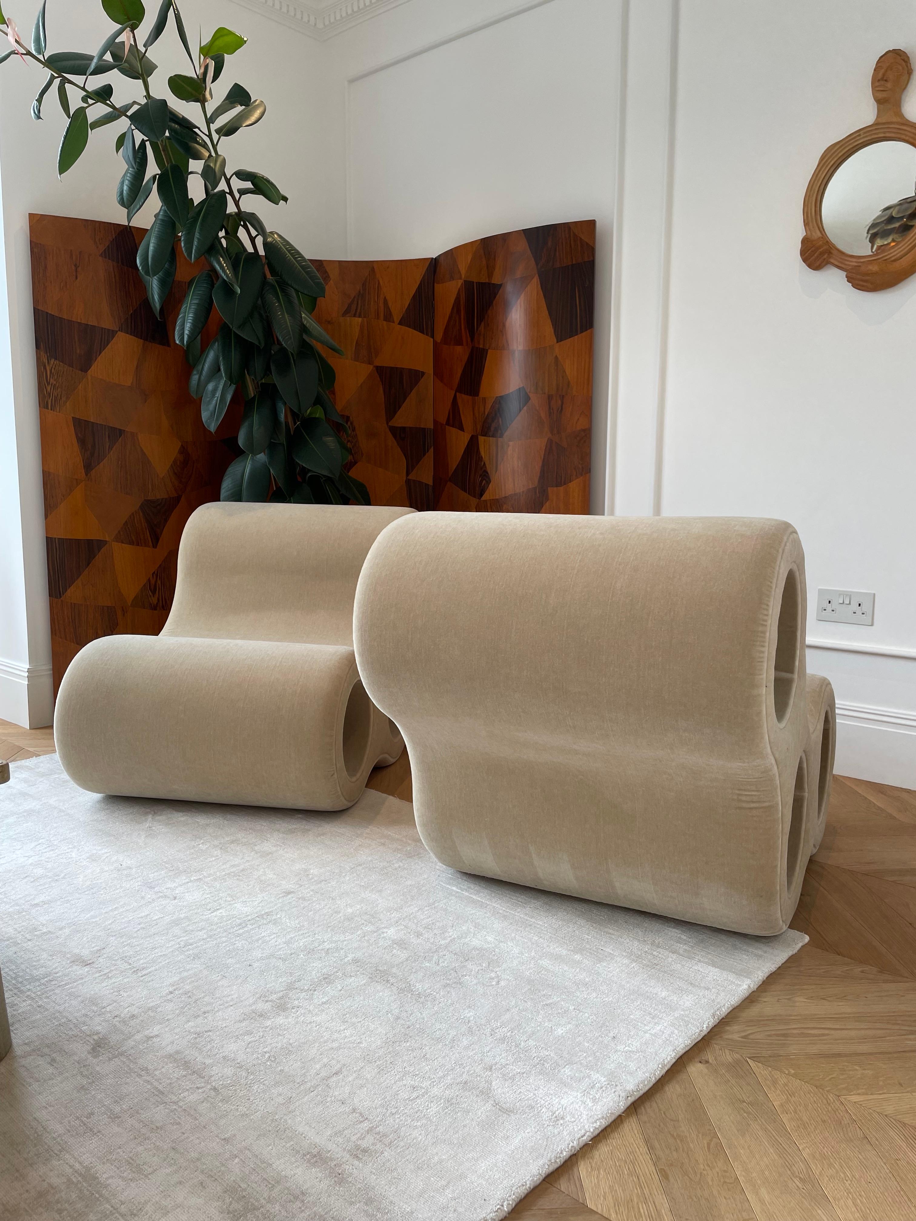 Late 20th Century 'Round One' Chairs by Leif Jorgensen, Mohair Velvet For Sale