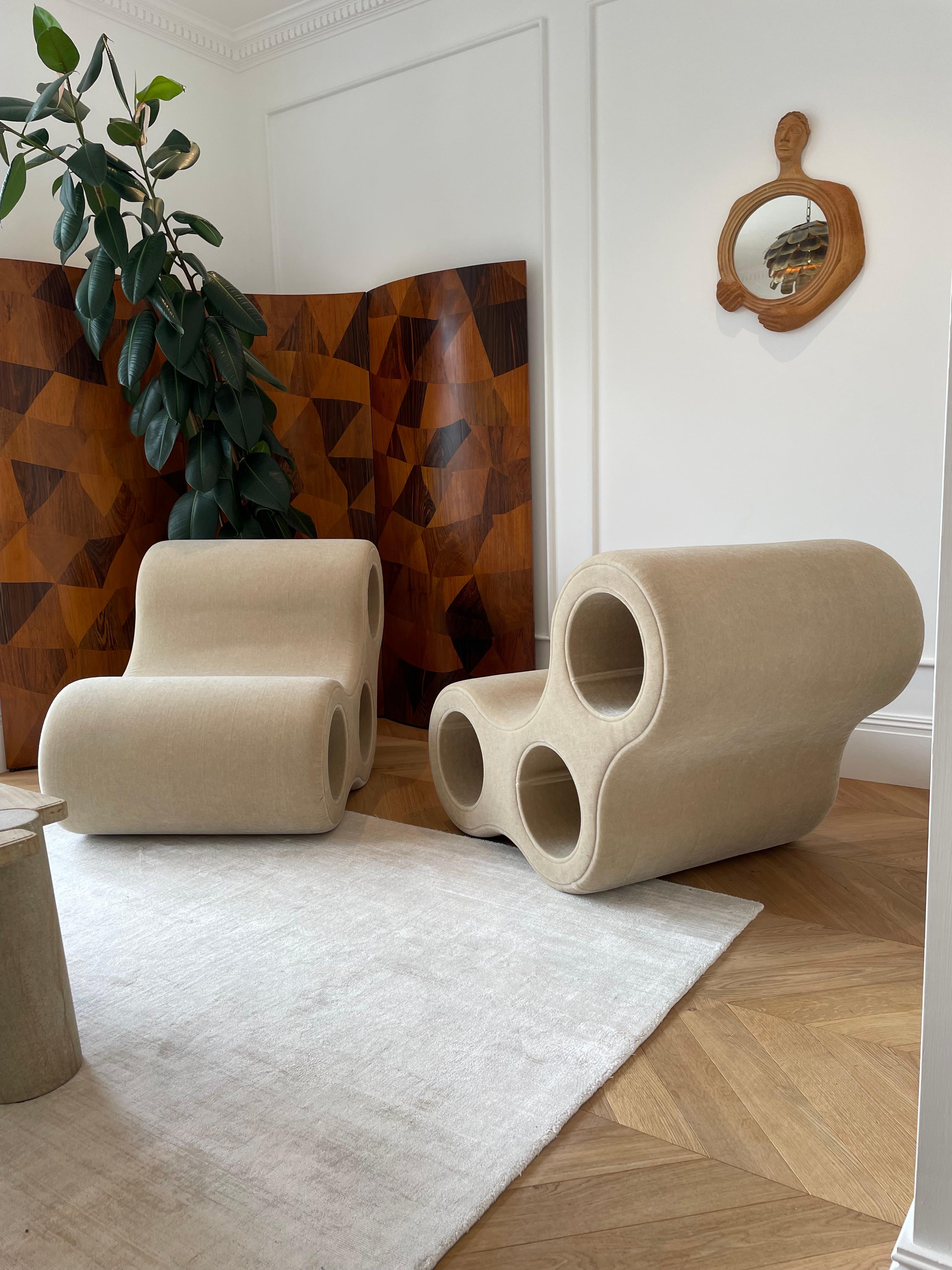 'Round One' Chairs by Leif Jorgensen, Mohair Velvet For Sale 1