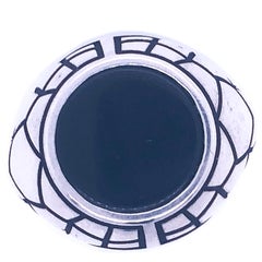 Berca Round Onyx Black Spiderweb Hand Enameled Sterling Silver Cocktail Ring