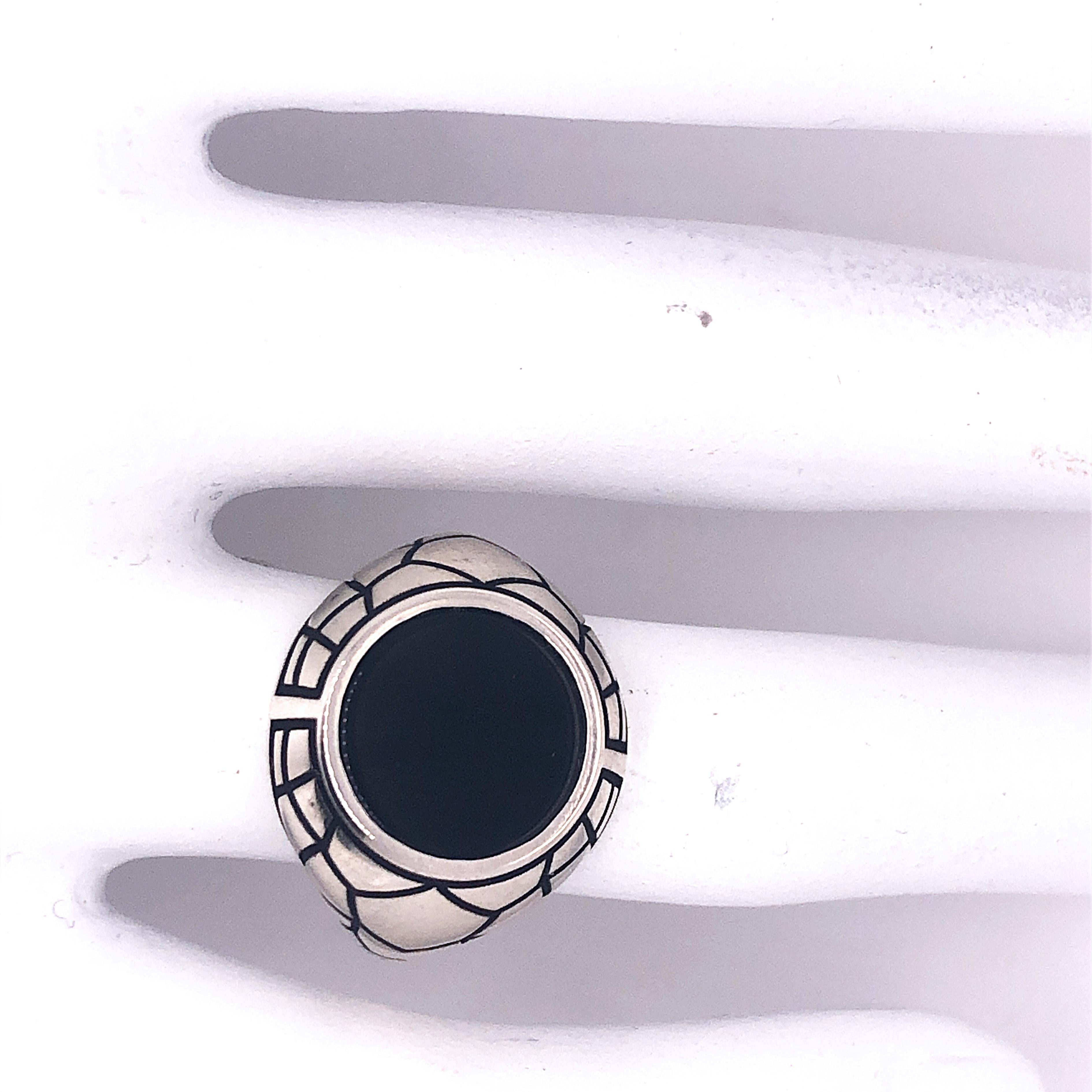 Berca Round Onyx Black Spiderweb Hand Enameled Sterling Silver Cocktail Ring For Sale 2