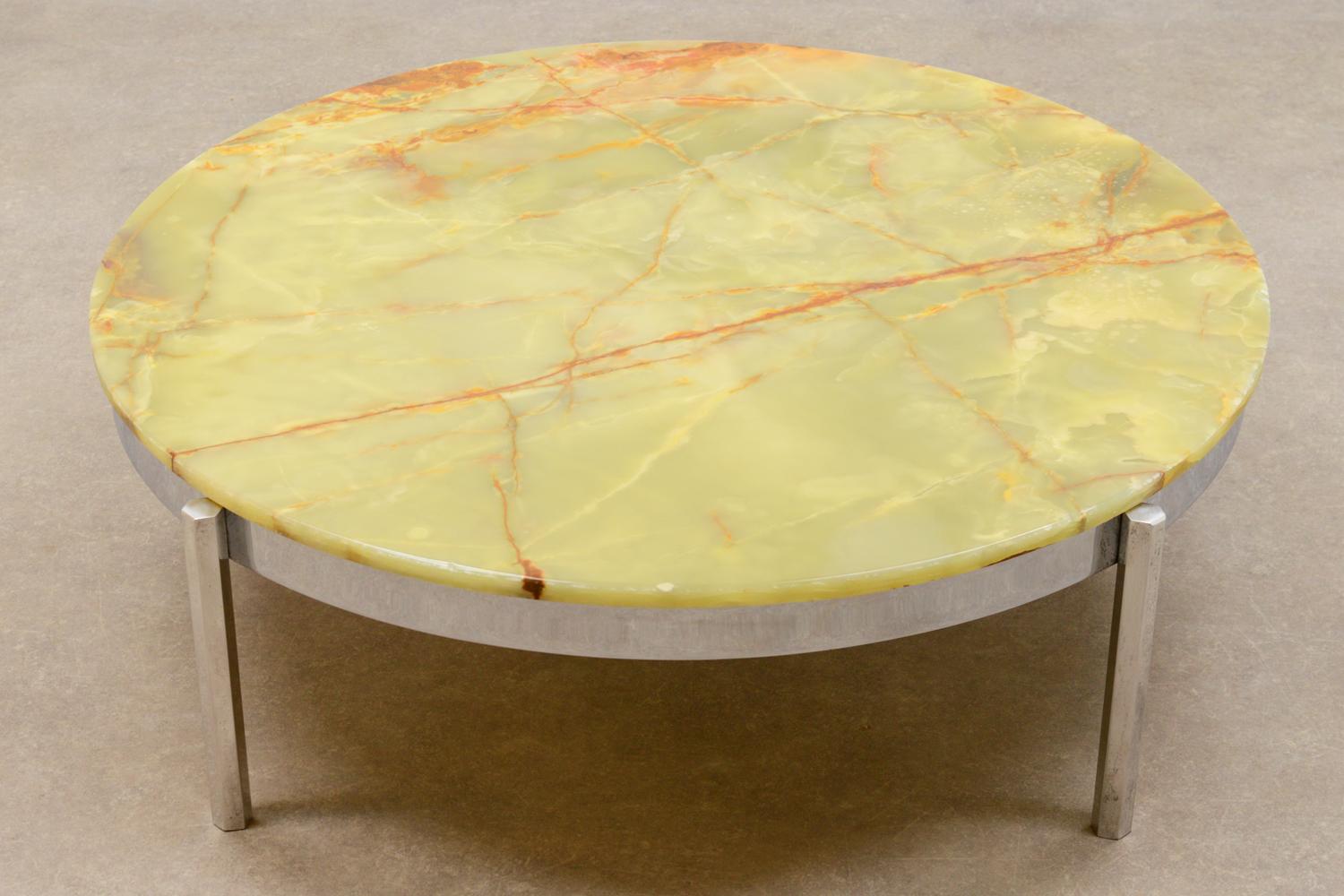 Mid-Century Modern Round Onyx Marble Coffee Table