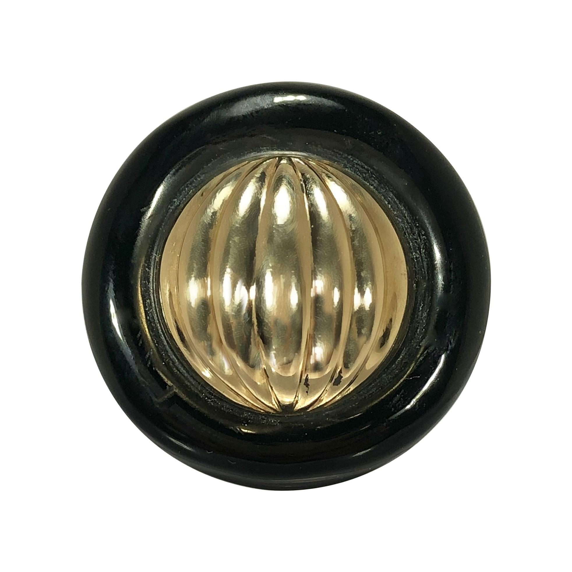 Round Onyx Ring with Fluted Gold Dome Center