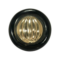 Round Onyx Ring with Fluted Gold Dome Center