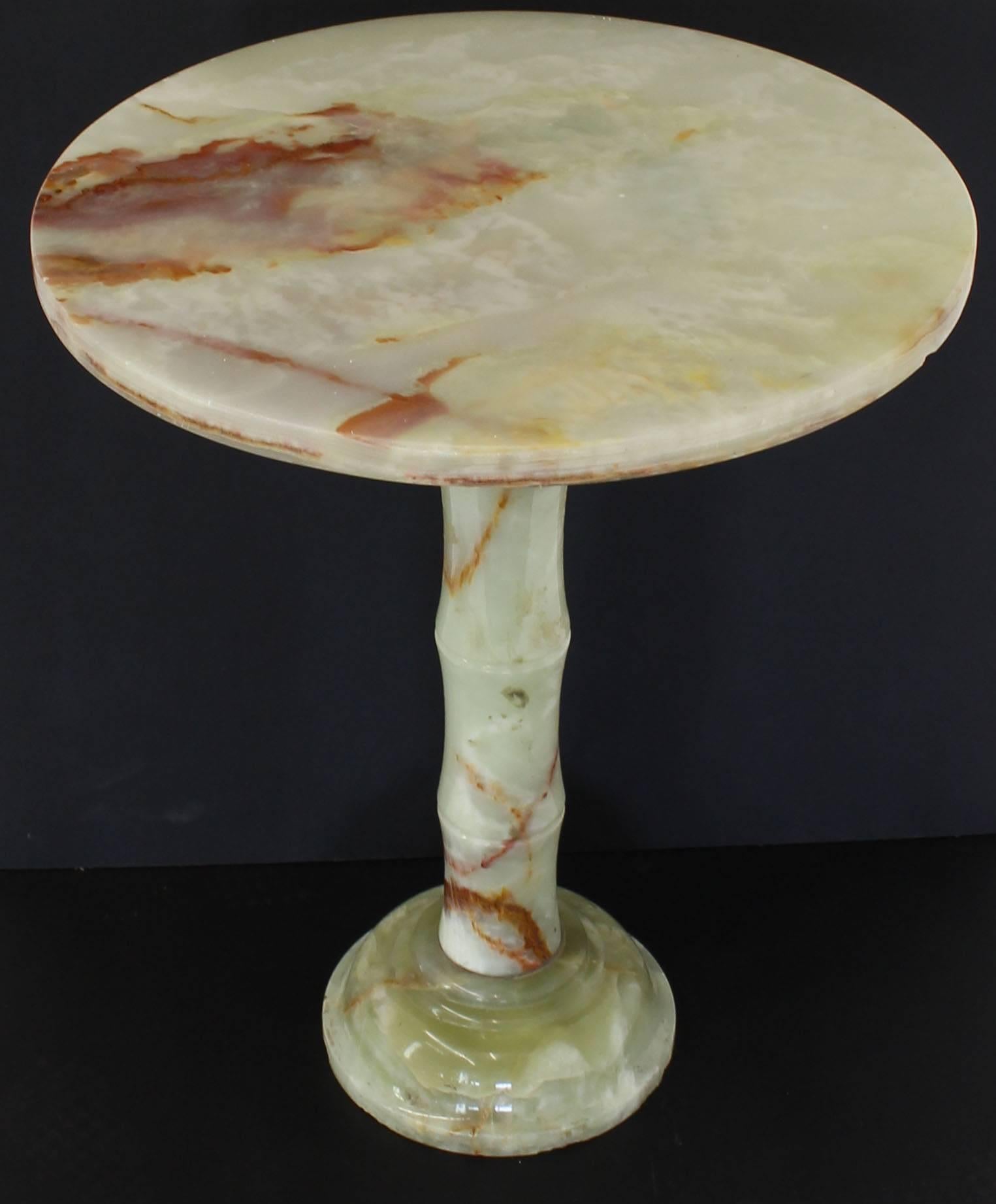 Mid-Century Modern Round Onyx Side Table Pedestal Turned Base