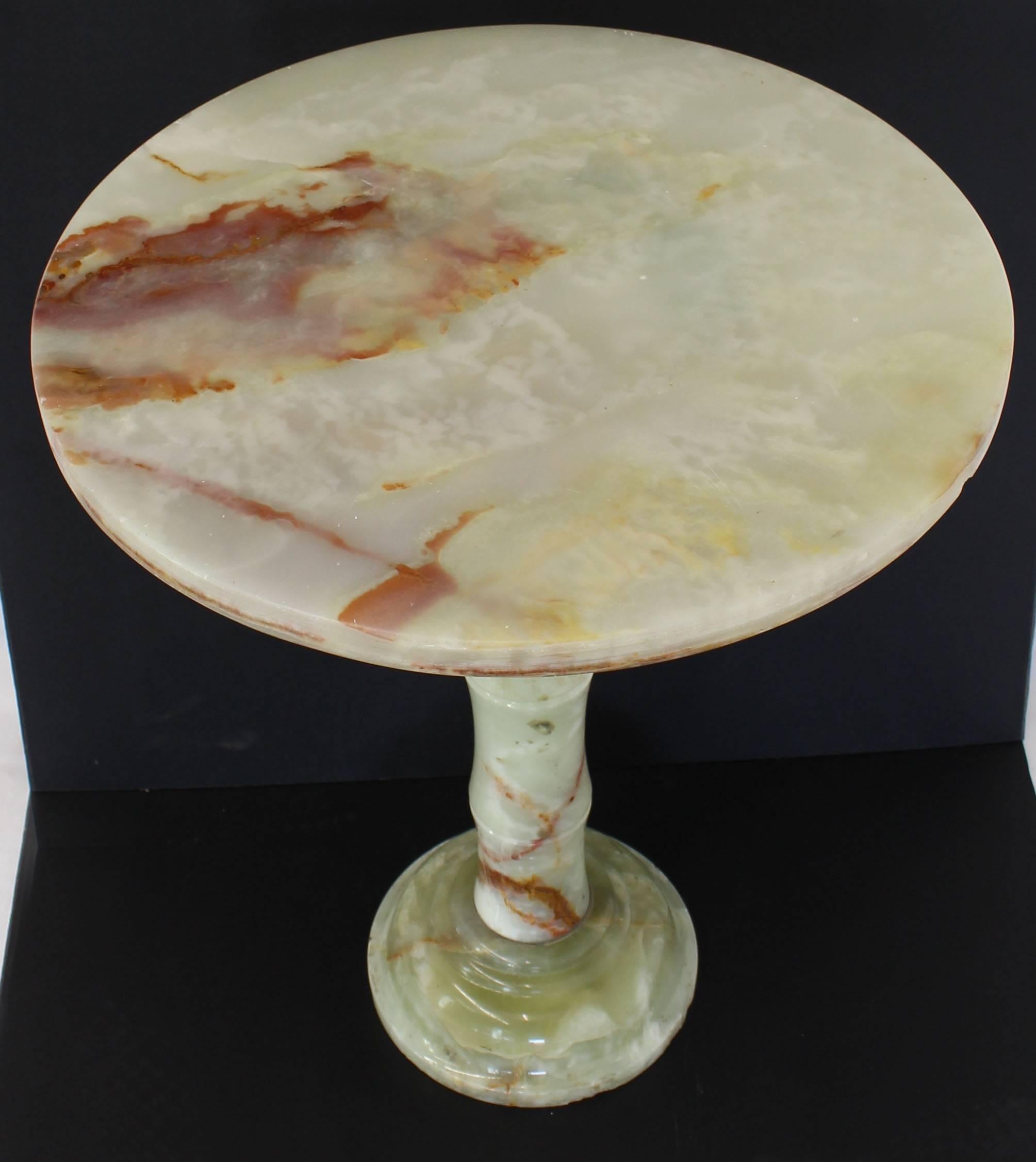 Unknown Round Onyx Side Table Pedestal Turned Base