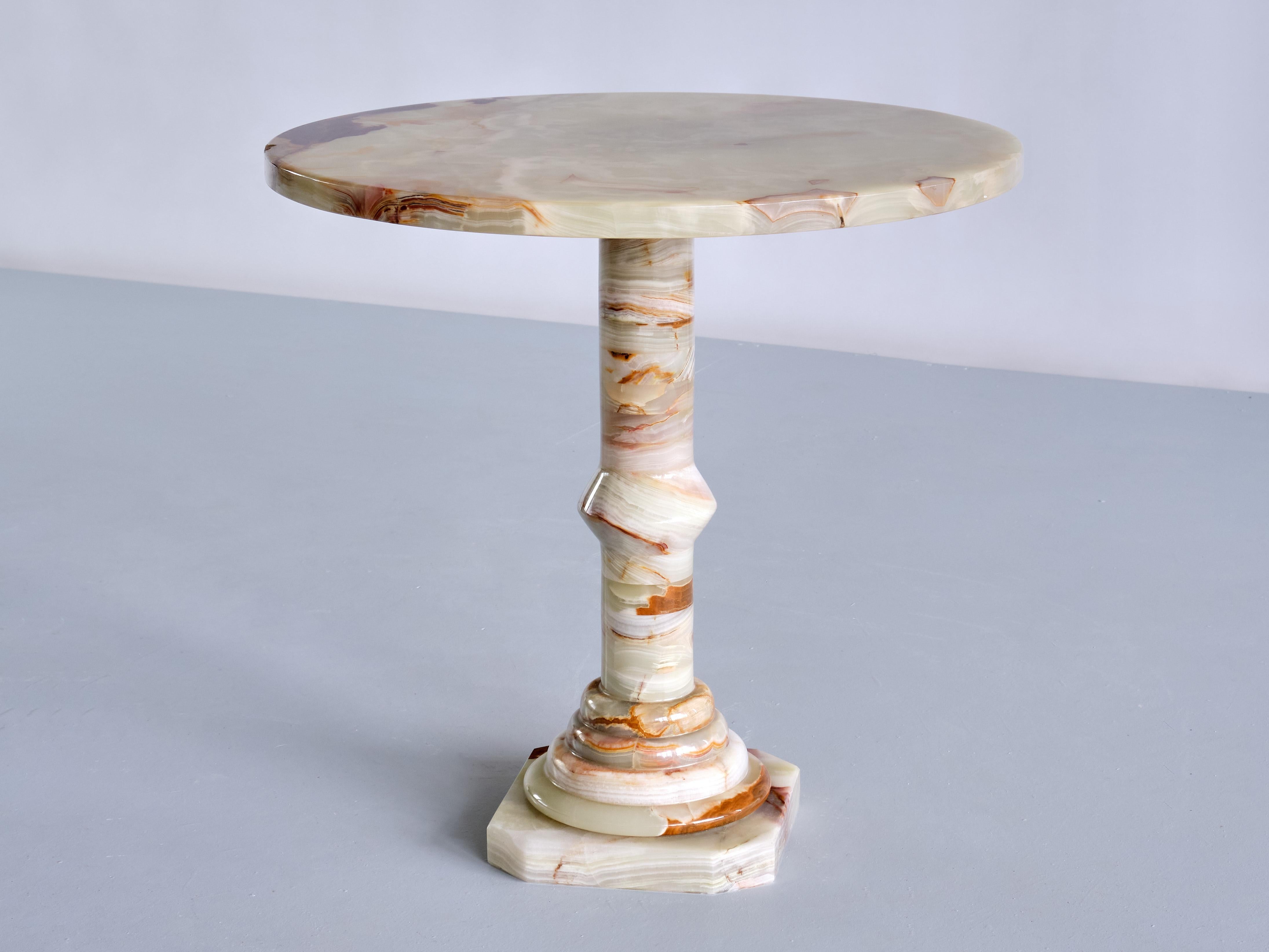 Mid-20th Century Round Onyx Side Table with Pedestal Base, Italy, 1960s
