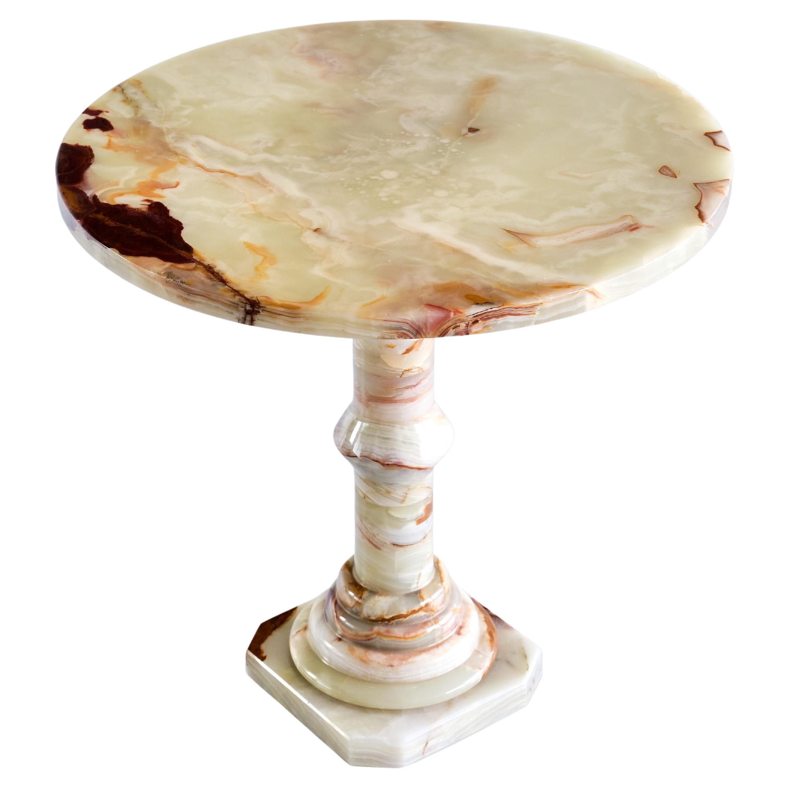 Round Onyx Side Table with Pedestal Base, Italy, 1960s