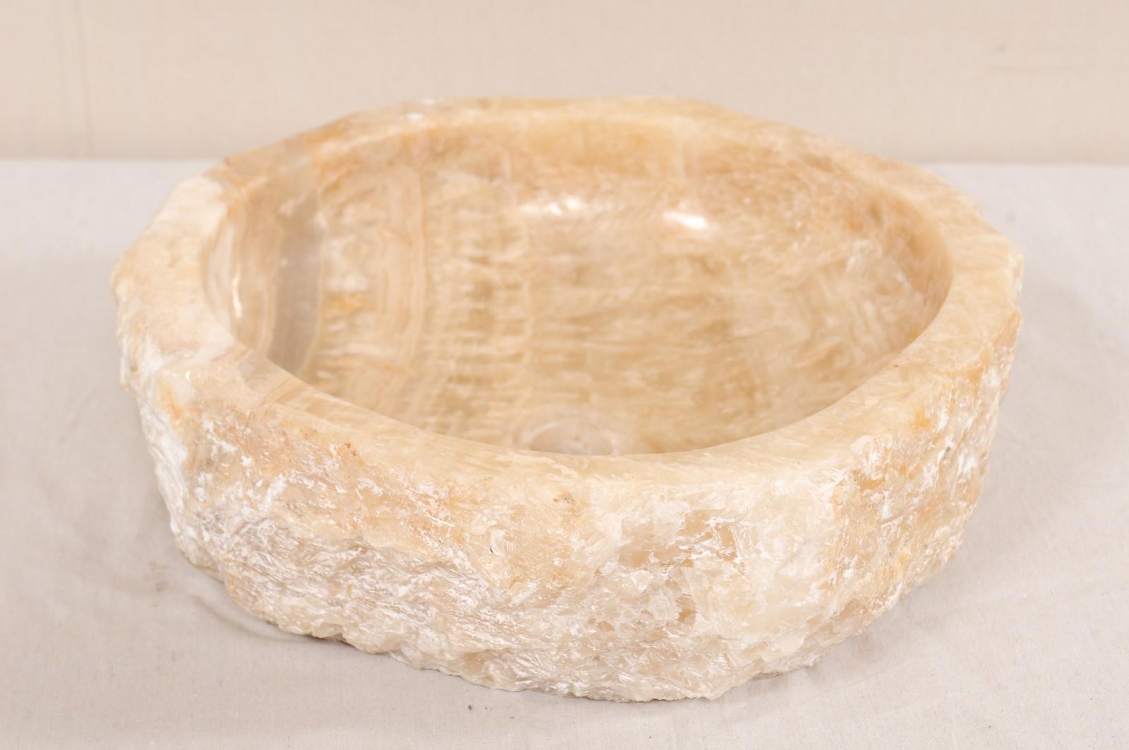 Polished Round Onyx Sink Basin in Cream Color For Sale