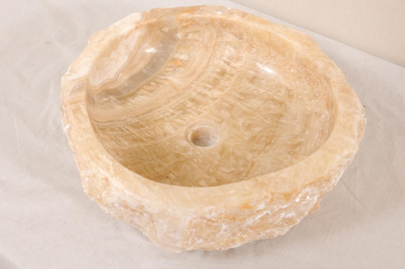 Contemporary Round Onyx Sink Basin in Cream Color For Sale