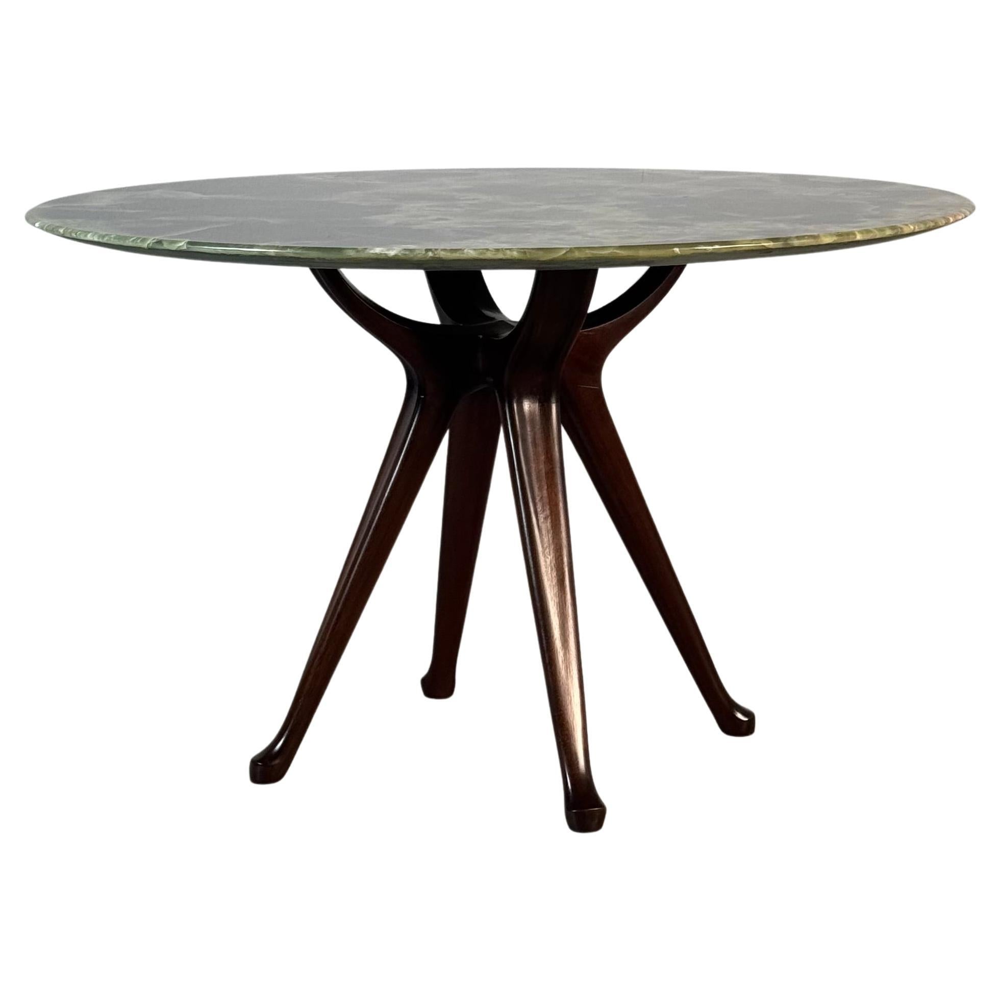 Round Onyx & Solid Walnut Dining Table by Osvaldo Borsani, 1950s