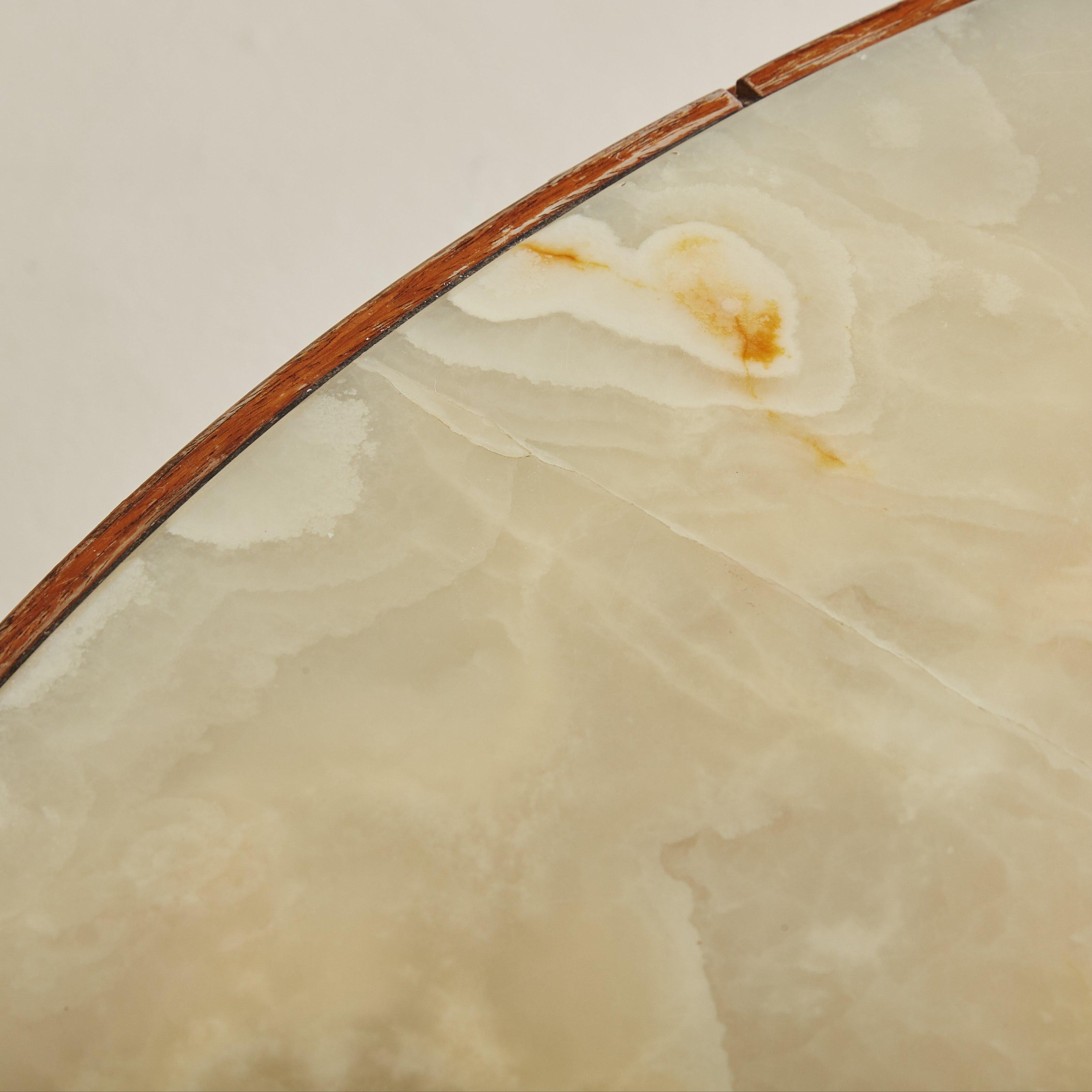 Round Onyx + Wood Coffee Table Attributed to Trioh, Denmark 1960s 3