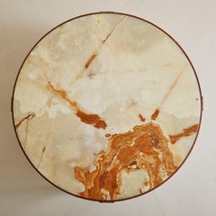 Round Onyx + Wood Coffee Table Attributed to Trioh, Denmark 1960s