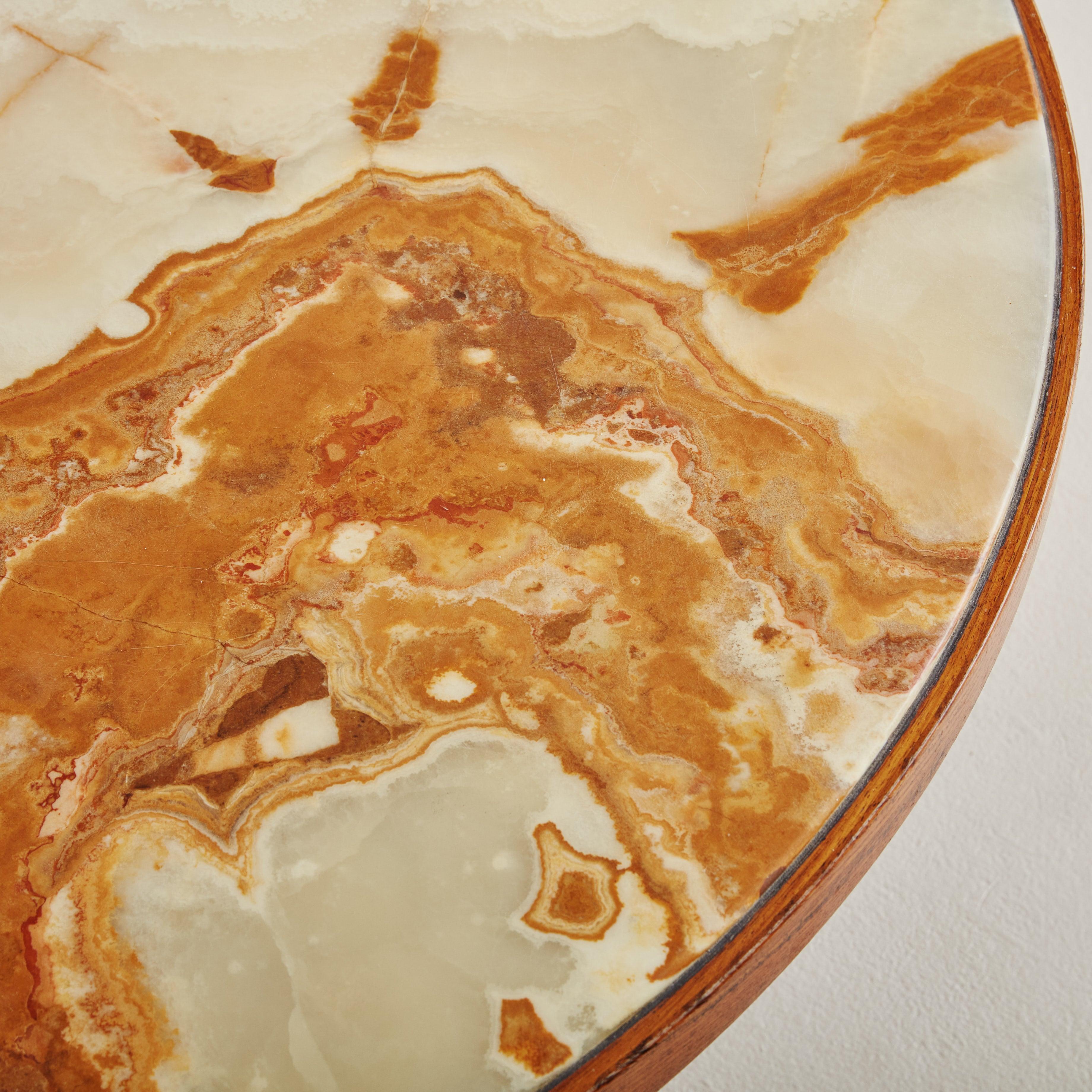 Round Onyx + Wood Coffee Table Attributed to Trioh, Denmark 1960s In Good Condition In Chicago, IL