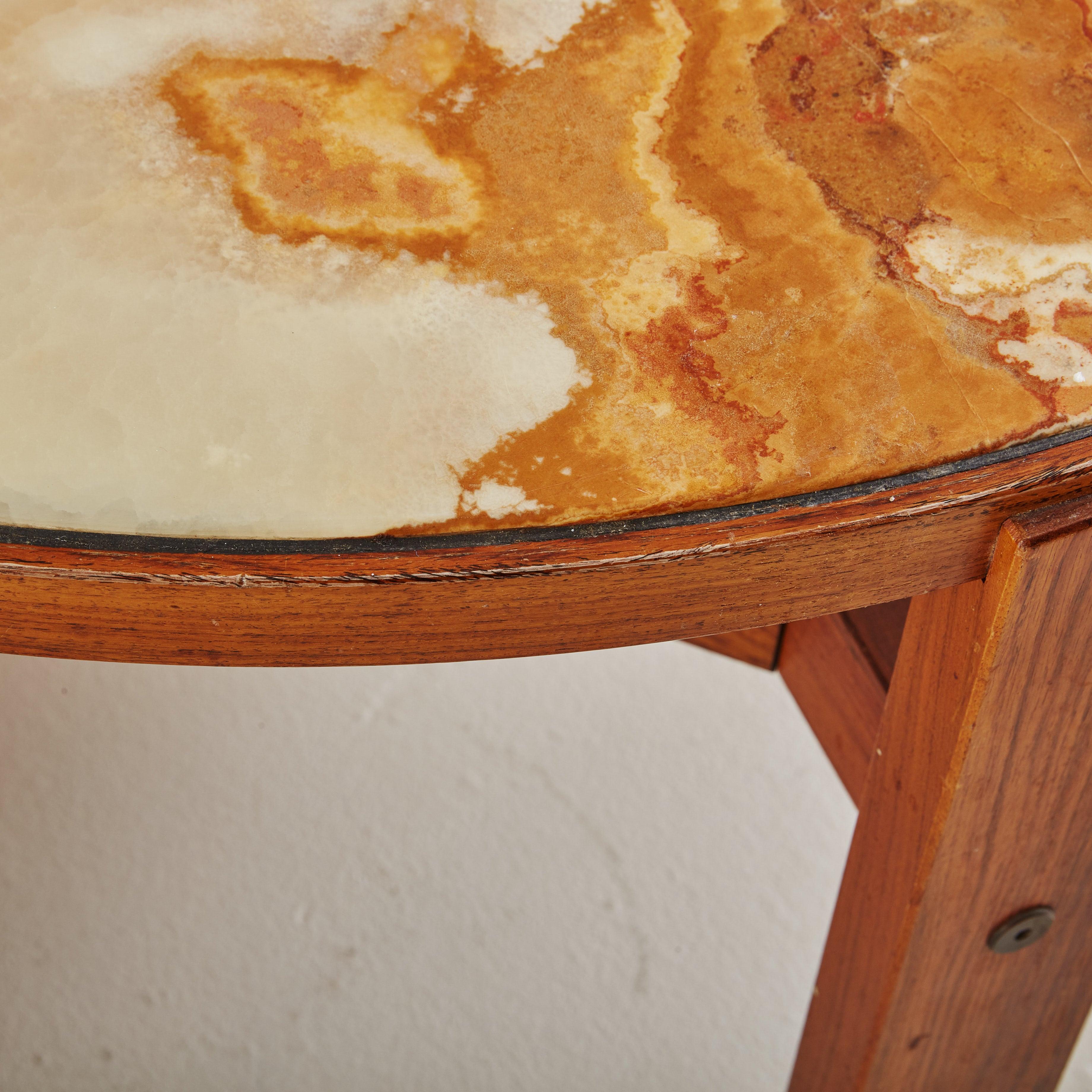 Round Onyx + Wood Coffee Table Attributed to Trioh, Denmark 1960s 1
