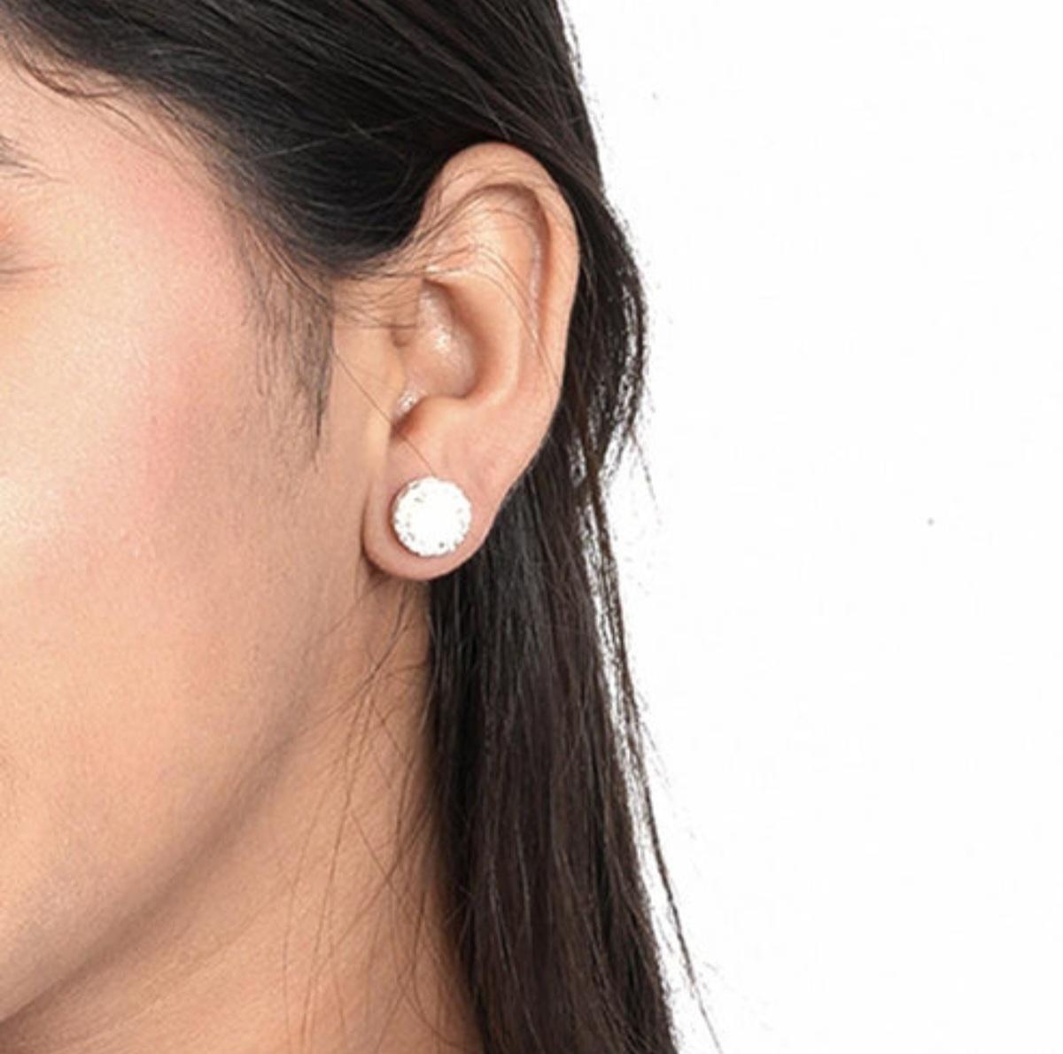 Taglio rotondo Orecchini tondi con opale e moissanite in argento 925 Regalo unico per lei