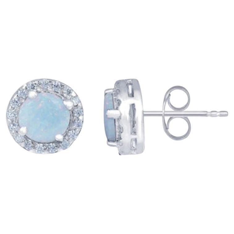 Round Opal And Moissanite Studs Earrings 925 Sterling Silver Unique Gift For Her For Sale