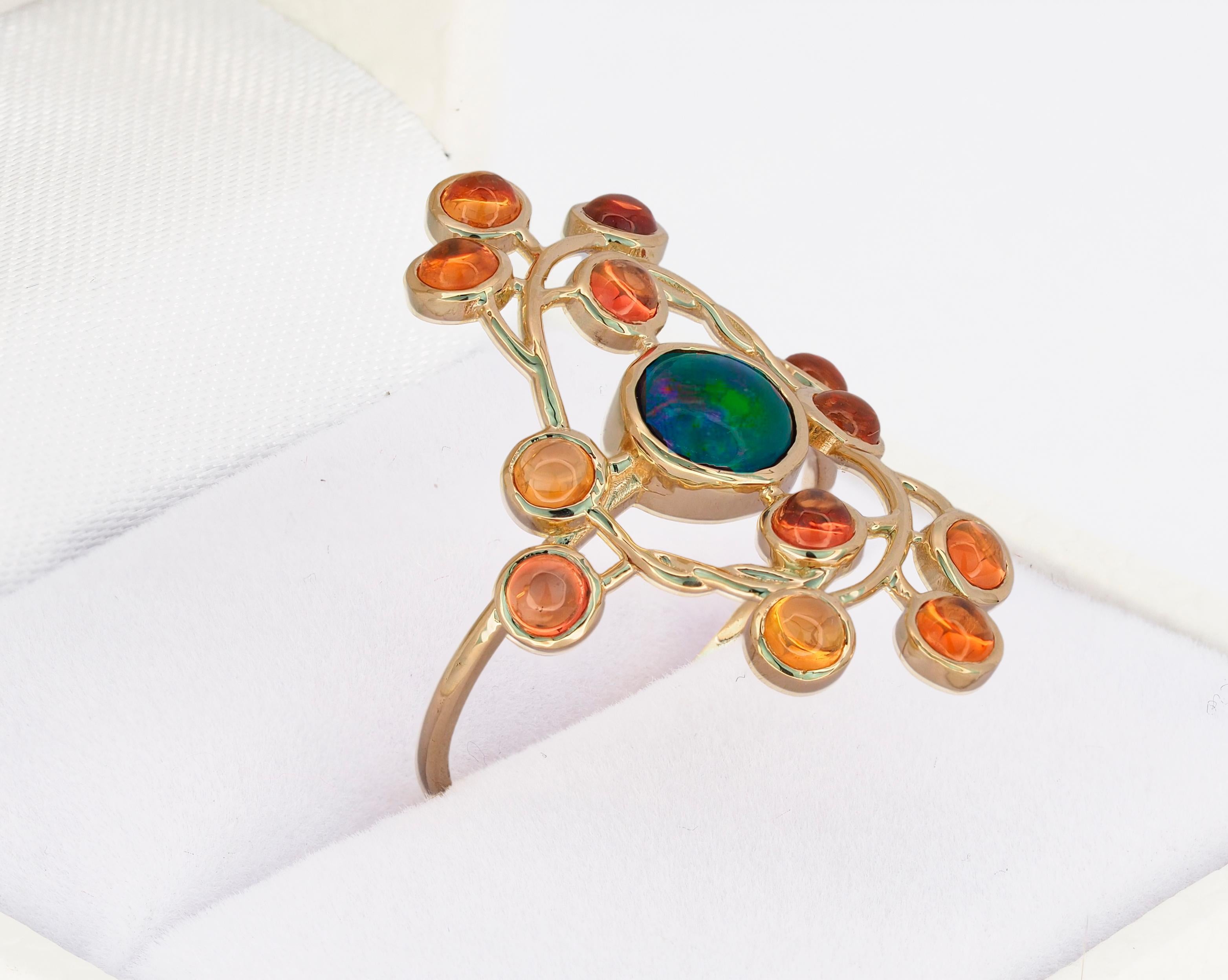 Women's Round Opal cabochon 14k gold ring.  For Sale