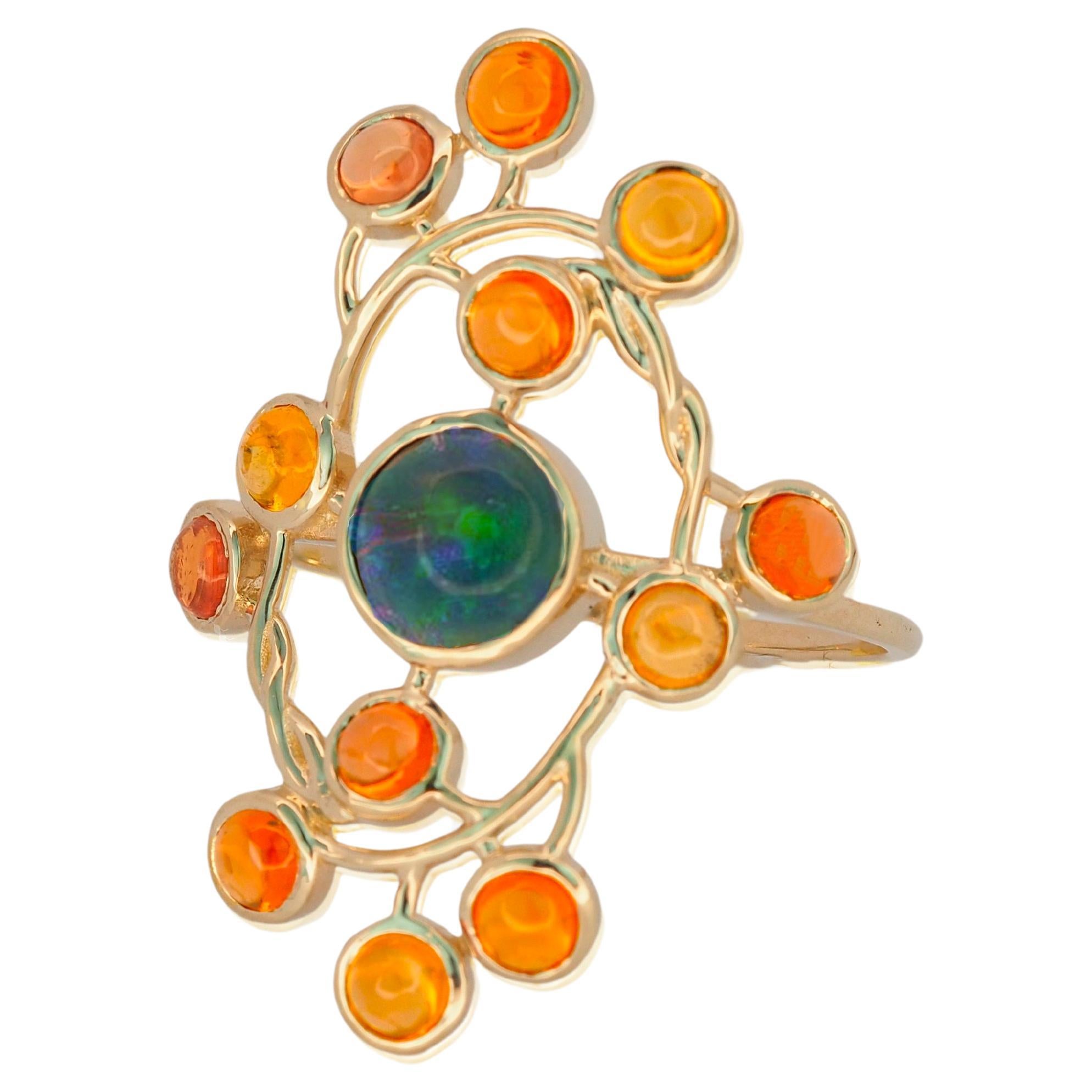 Round Opal cabochon 14k gold ring.  For Sale