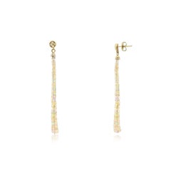 Round Opal Drop Earrings in 14K Gold with Diamonds