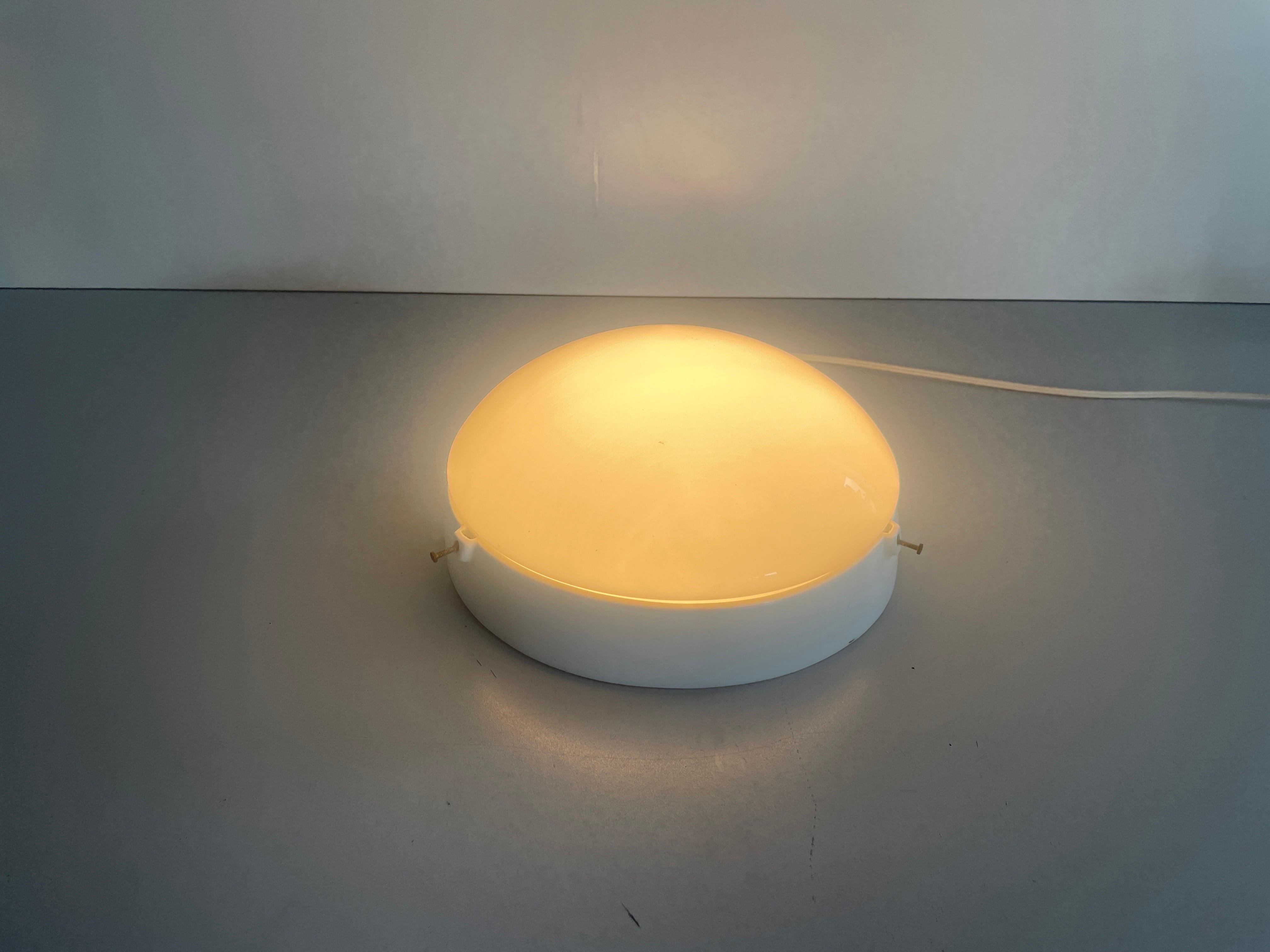 Round Opaline Glass and White Porcelain Single Bathroom Flush Mount Light, 1950s For Sale 4