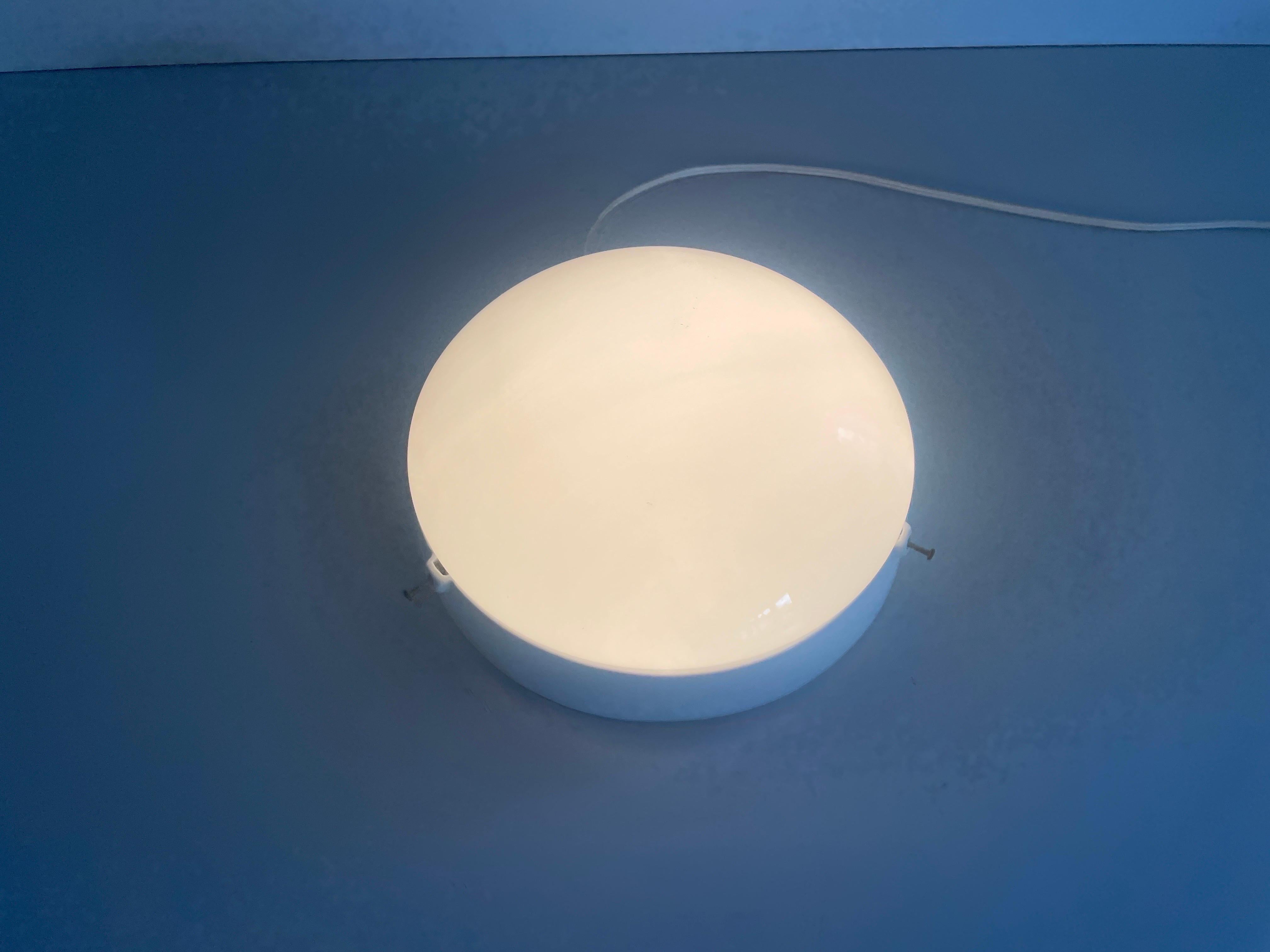 Round Opaline Glass and White Porcelain Single Bathroom Flush Mount Light, 1950s For Sale 5