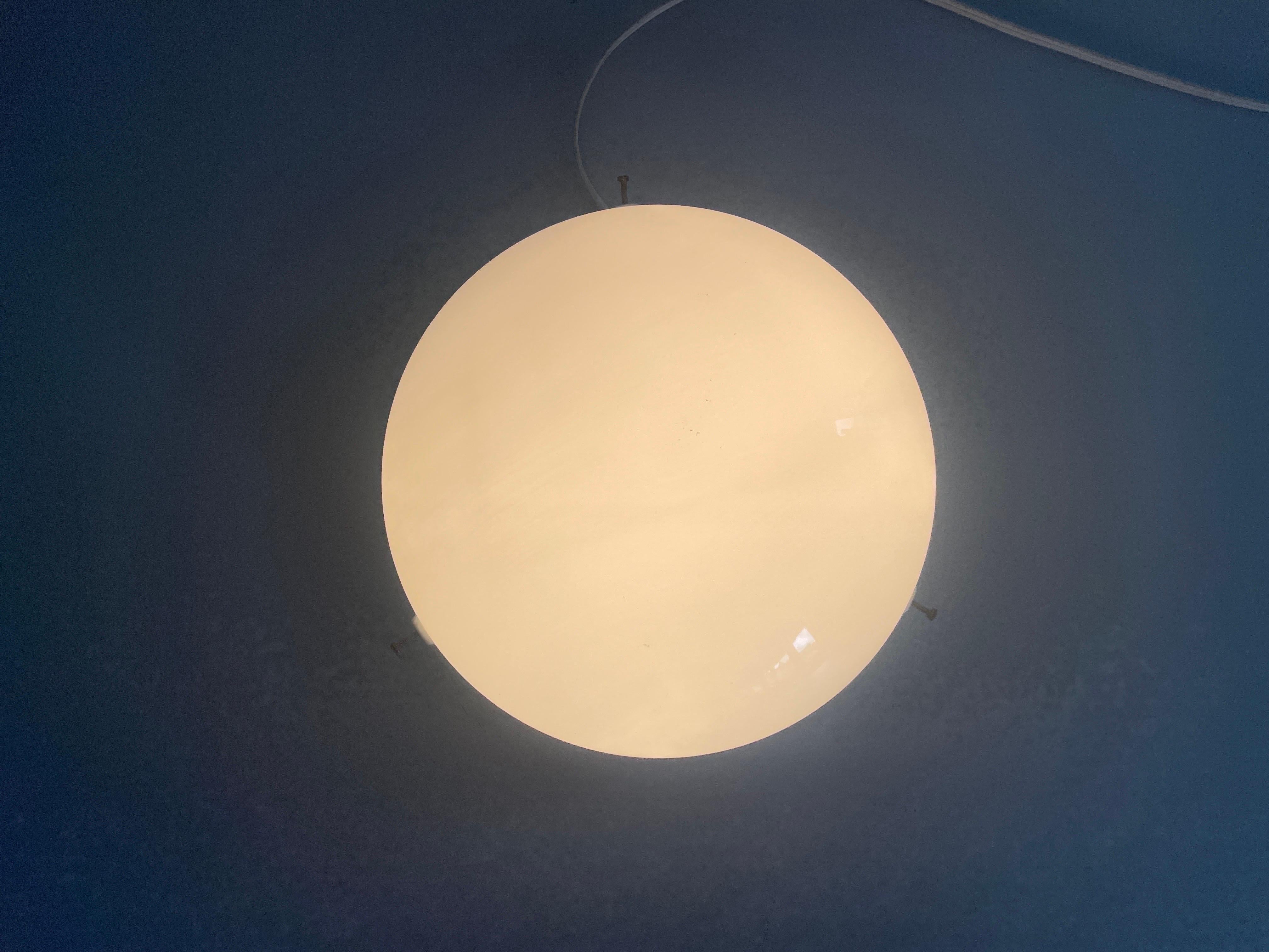 Round Opaline Glass and White Porcelain Single Bathroom Flush Mount Light, 1950s For Sale 6