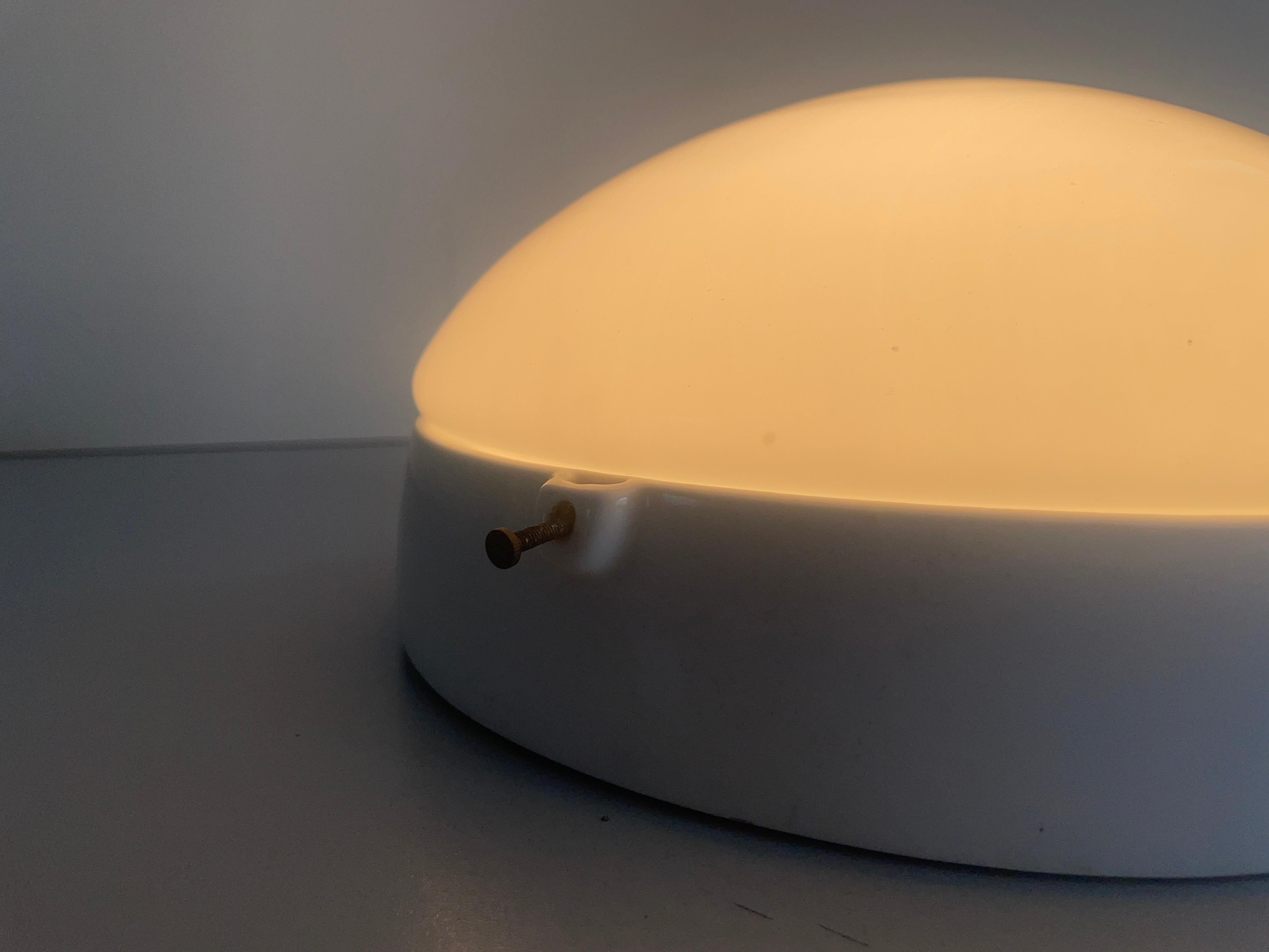 Round Opaline Glass and White Porcelain Single Bathroom Flush Mount Light, 1950s For Sale 7