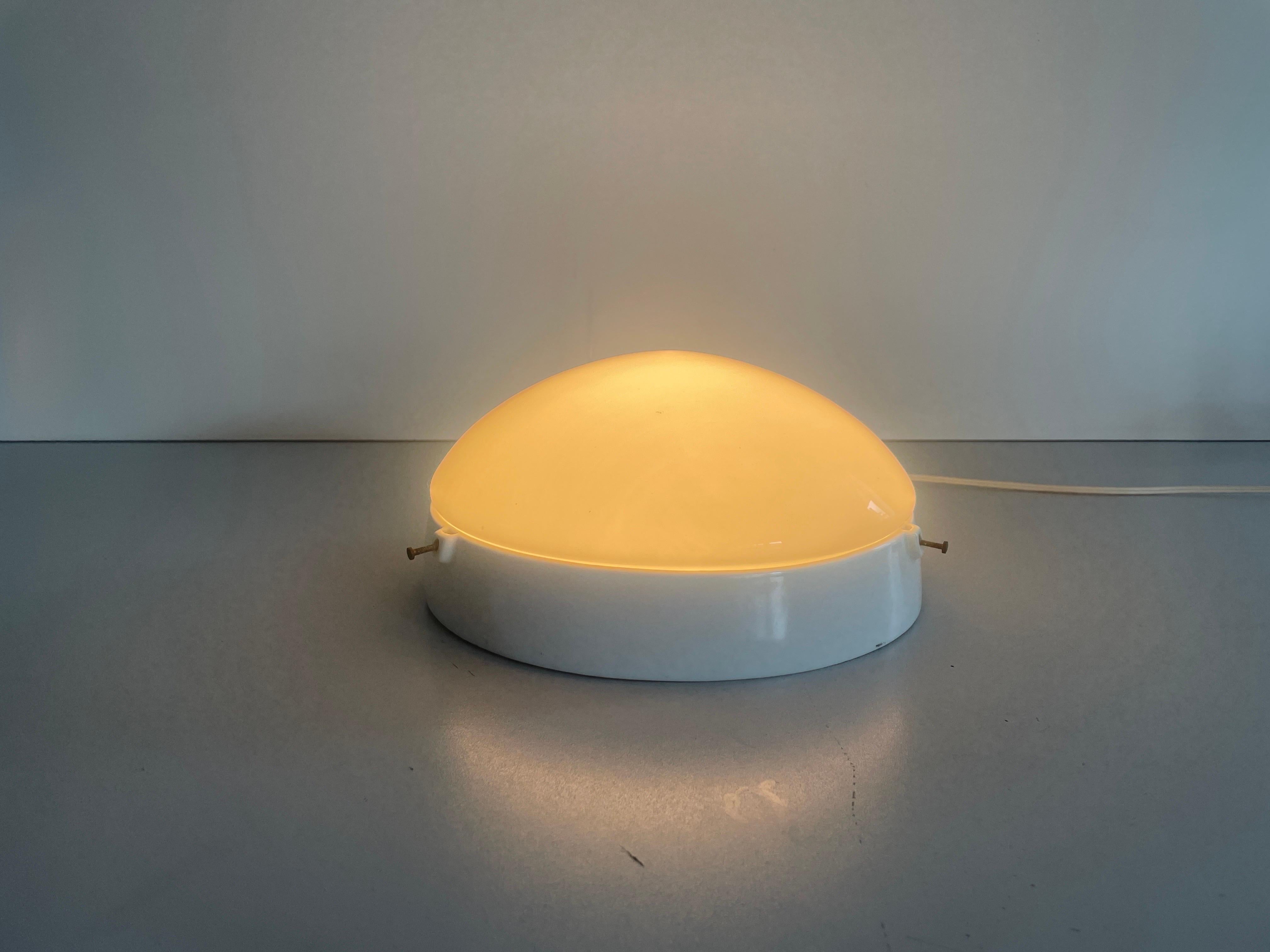 Round Opaline Glass and White Porcelain Single Bathroom Flush Mount Light, 1950s For Sale 3