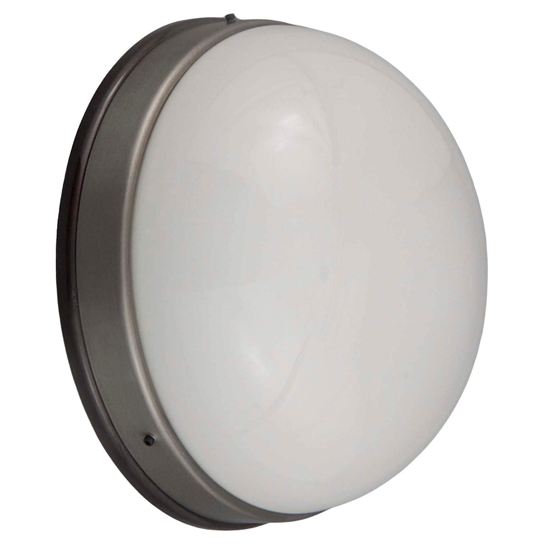 Round Opaline Glass Flush Mount Light, Czechoslovakia, 1950s For Sale