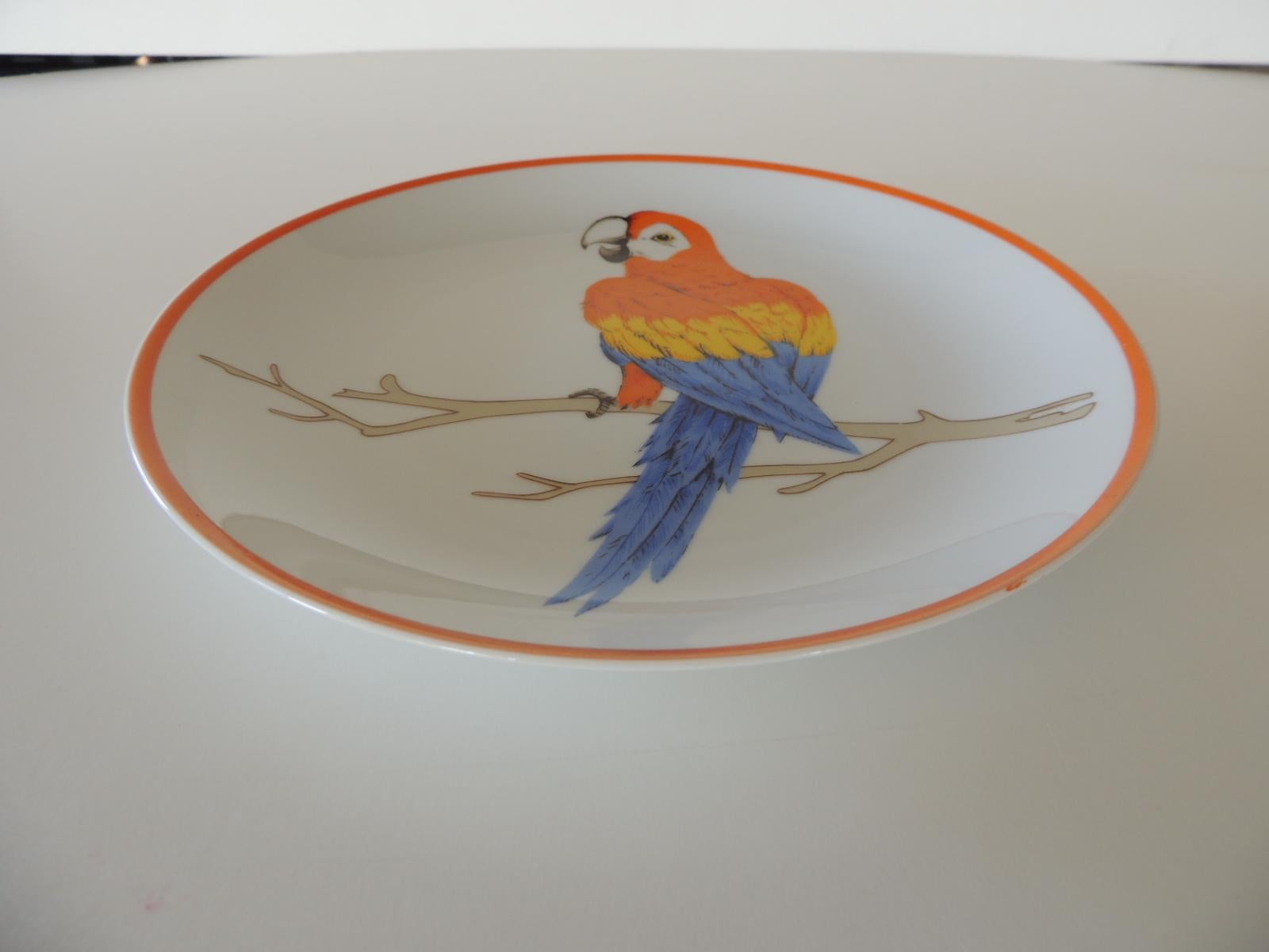 Bohemian Round Orange and Blue Macaw Parrot Decorative Plate