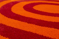 Round Orange and Red Rings Silk and Wool Accessory Rug Bullseye by Joseph Carini