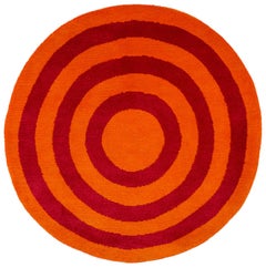 Round Orange and Red Rings Silk and Wool Accessory Rug Bullseye by Joseph Carini