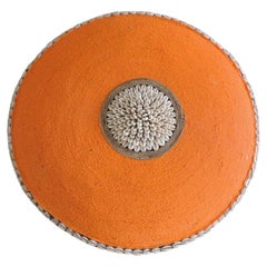 Round Orange Beaded Decorative African Wood Shield