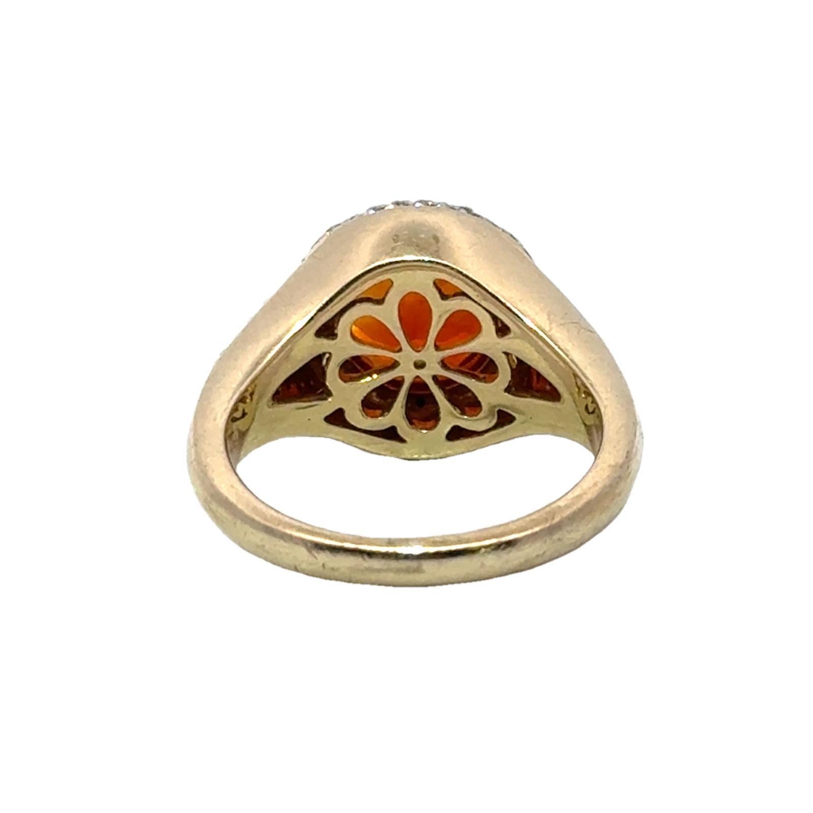 Round Orange Citrine Diamond 14 Karat Yellow Gold Cocktail Ring 1