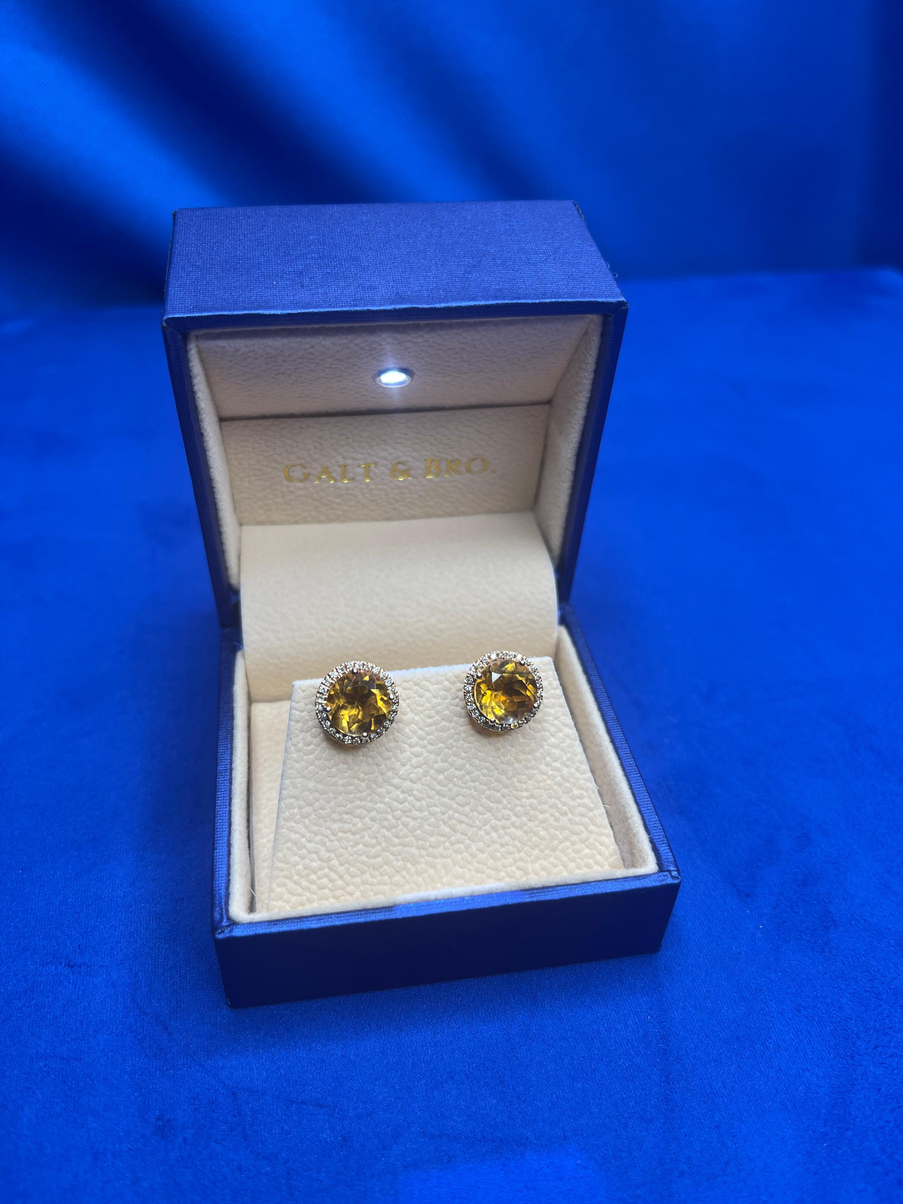 Round Orange Citrine Diamond Halo Statement 18 Karat Rose Gold Stud Earrings In New Condition For Sale In Oakton, VA