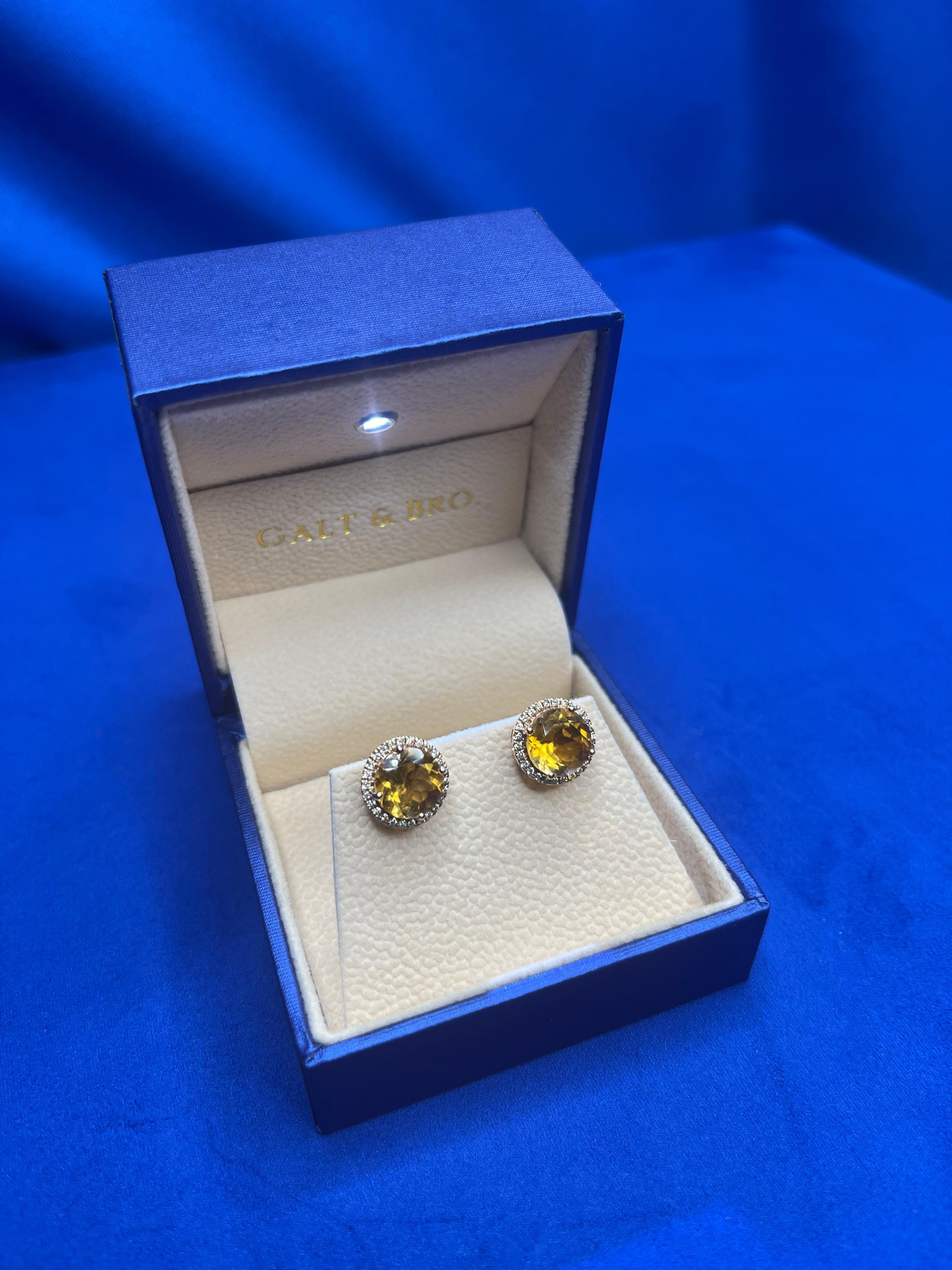 Women's Round Orange Citrine Diamond Halo Statement 18 Karat Rose Gold Stud Earrings For Sale