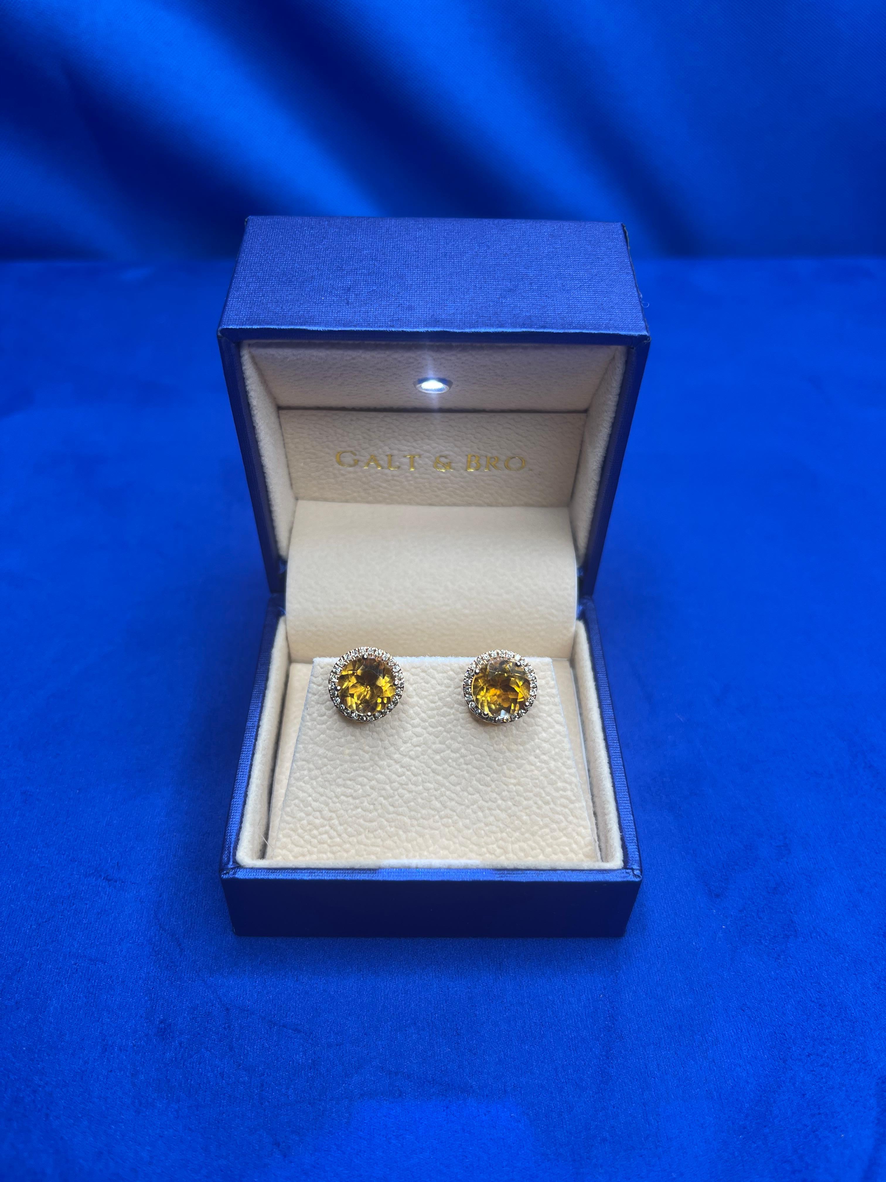Round Orange Citrine Diamond Halo Statement 18 Karat Rose Gold Stud Earrings For Sale 1